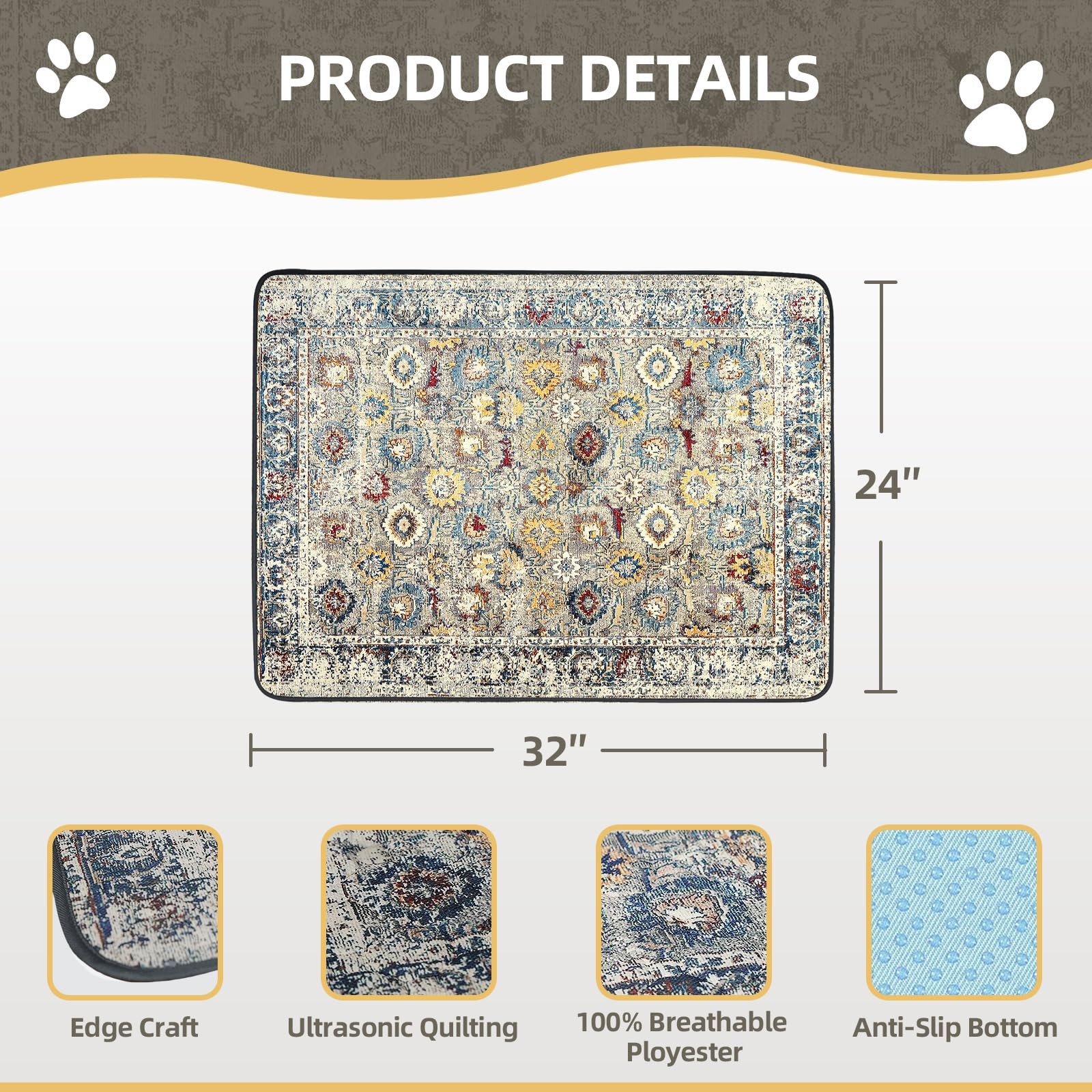 SCLOSE Washable Pee Pad for Dogs, 32″ x 24″ x (1 Pack), Vintage
