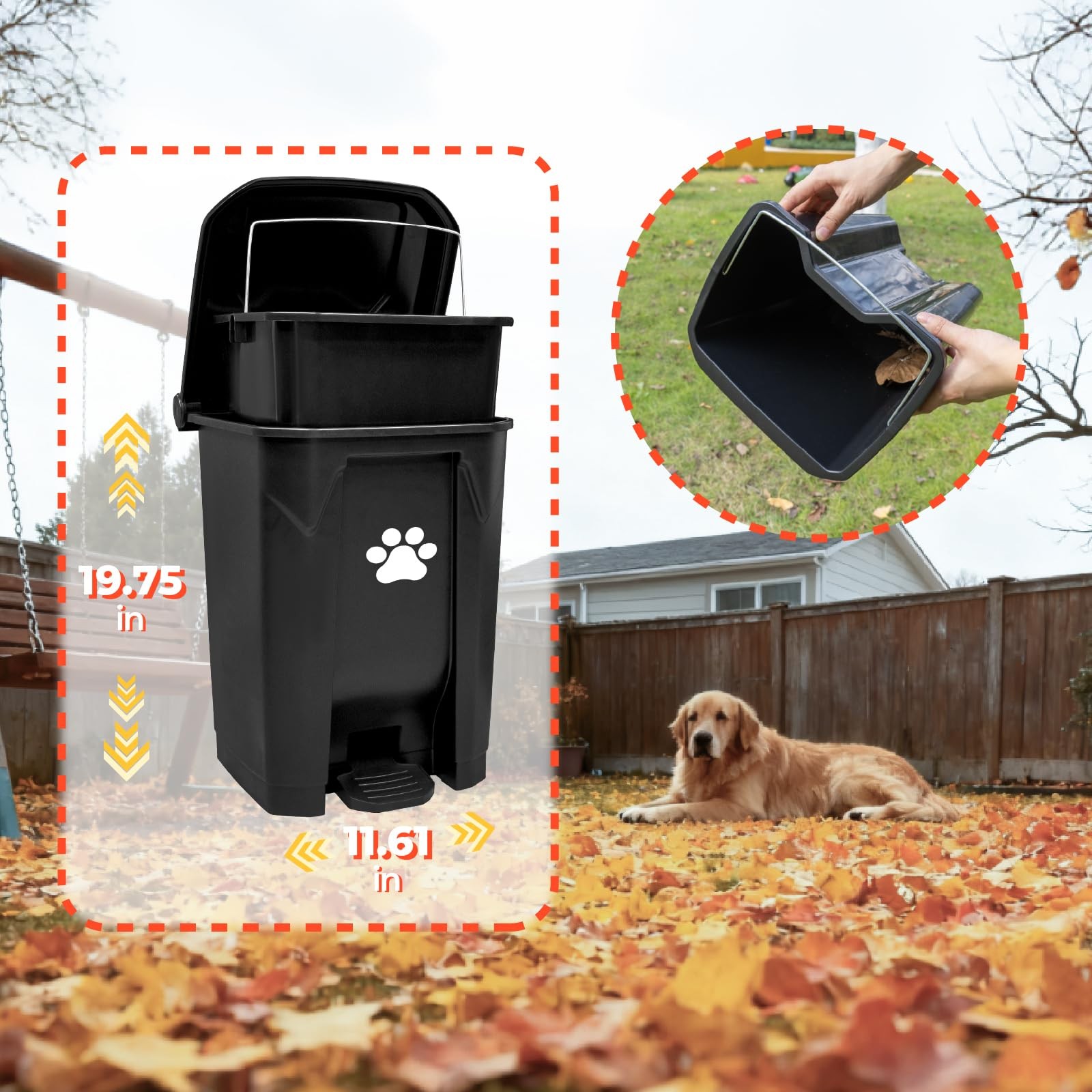 20L Pooper Scooper with Dog Poop Trash Can Outside, Heavy Duty Long Handle Do…