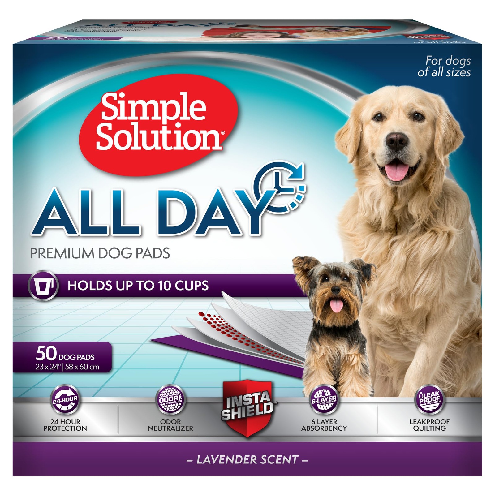 Simple Solution All Day Dog Pads, Disposable Puppy 50 ct, Lavender Scent