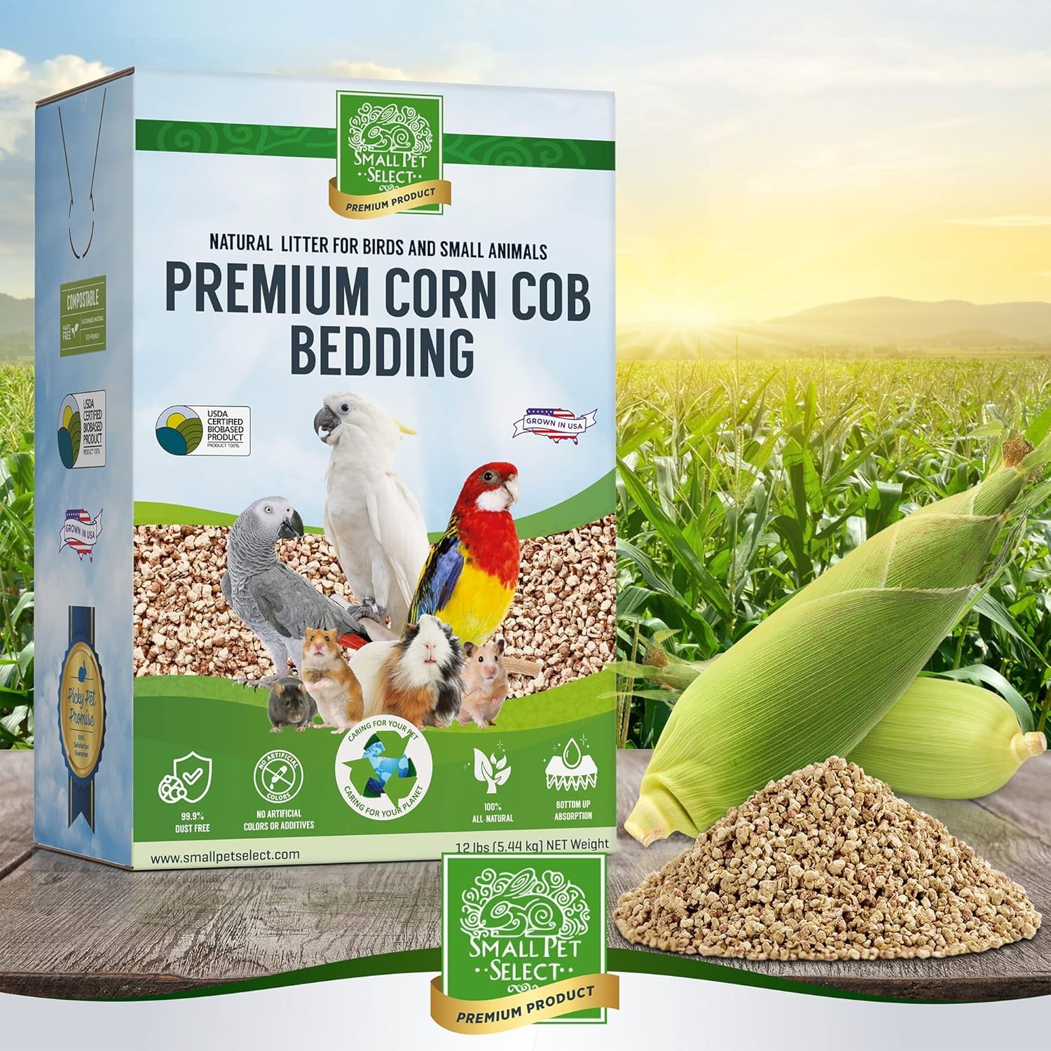Small Pet Select 100% Natural Corn Cob Bedding for Pets 12lb, brown