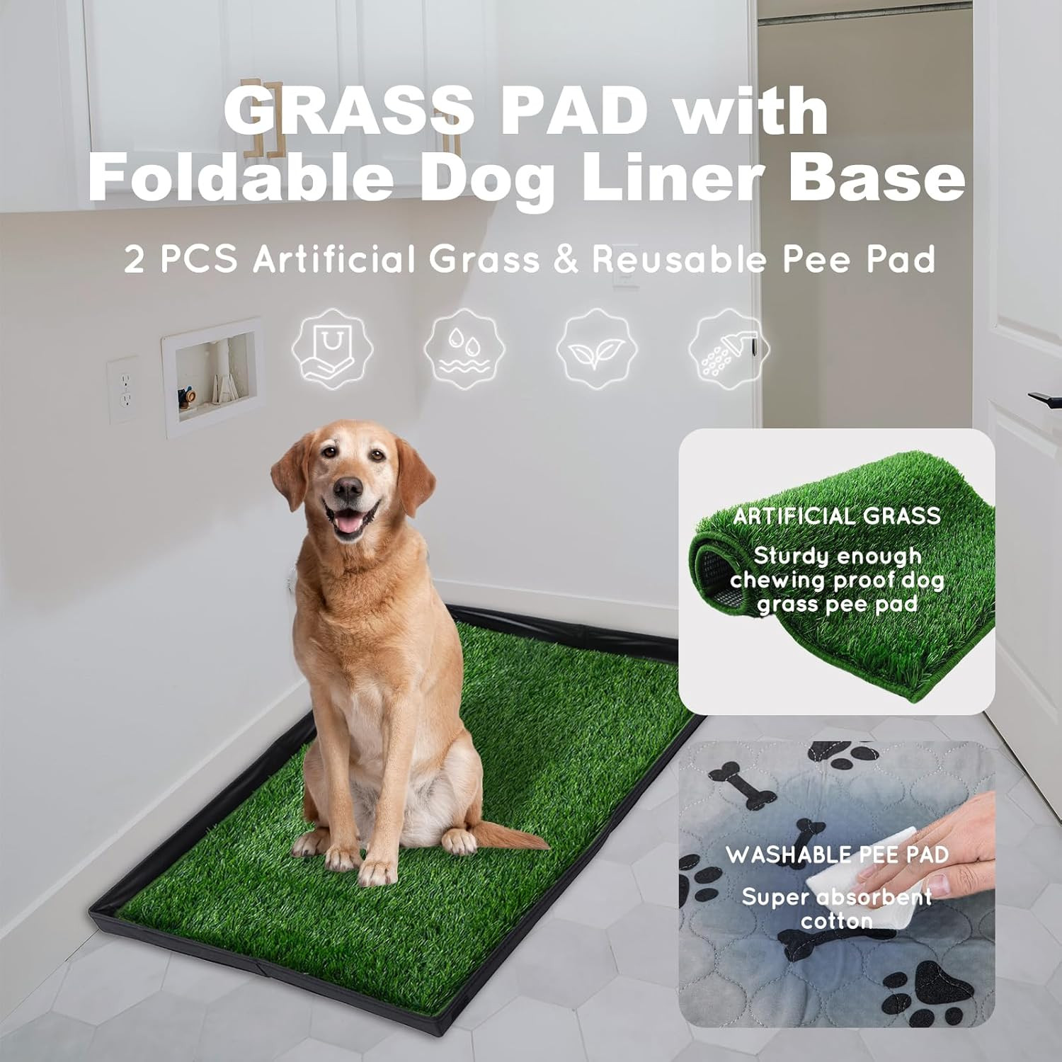 Dog Grass Pad with Foldable Dog Litter Box,Large Liner Base for Balcony，Ultra-Ab