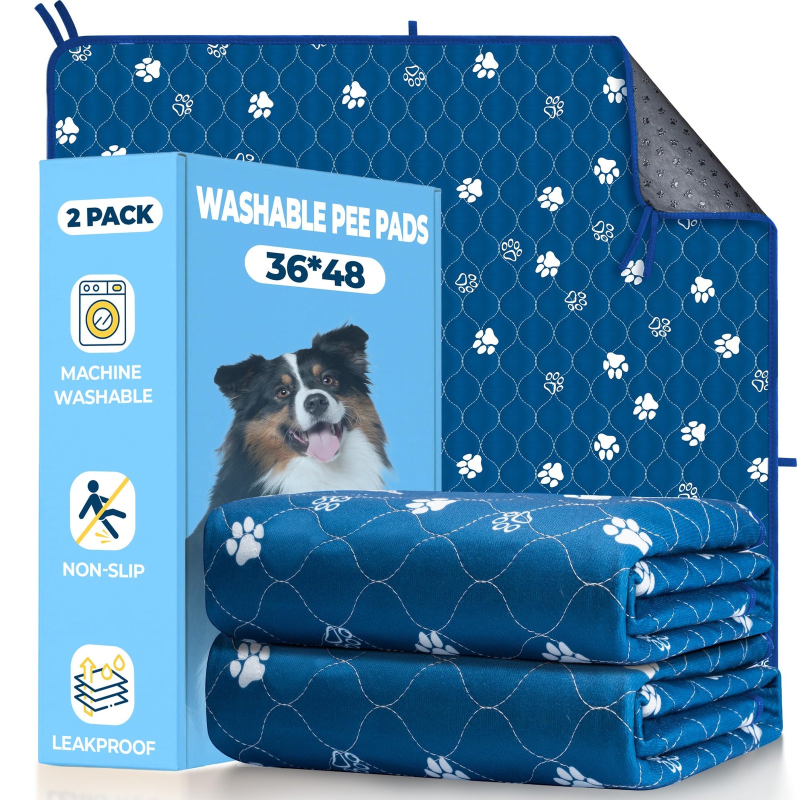 Fostanfly Washable Pee Pads for Dogs, 2 Pack Large 36″x48″ Ultra-Absorbent and