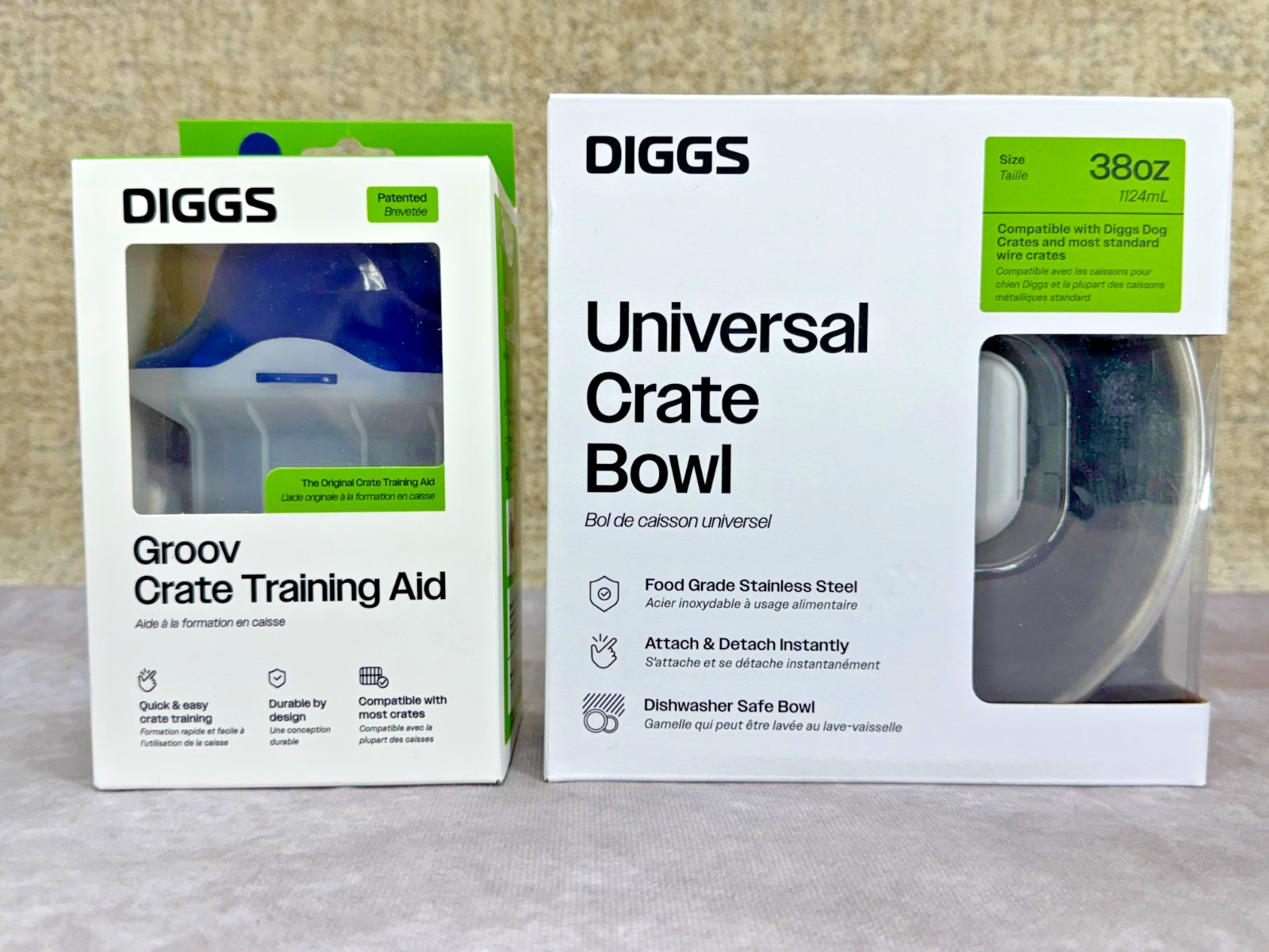 Diggs Dog Crate Accessory Lot Groov Crate Training Aid 38oz Universal Bowl New