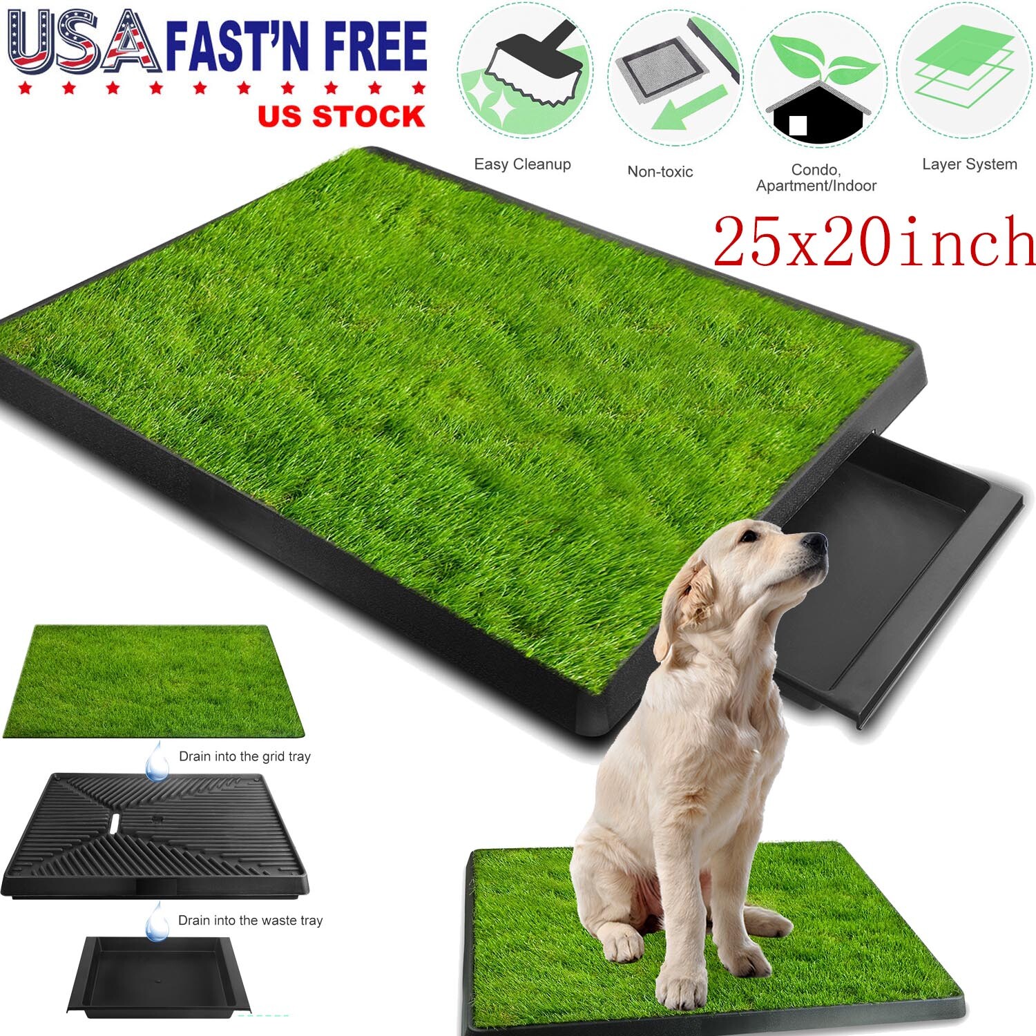 Dog Potty Training Pet Pee Pad Artificial Grass Mat with Tray For Indoor Outdoor