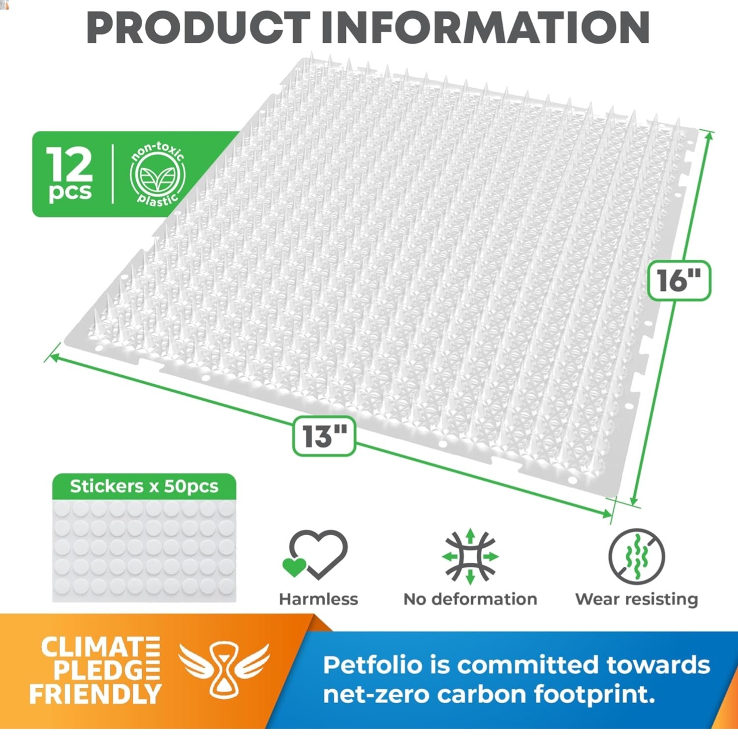 Large 16×13 Inch Scat Mat for Cats – 12 Pack Humane Animal Deterrent Solution