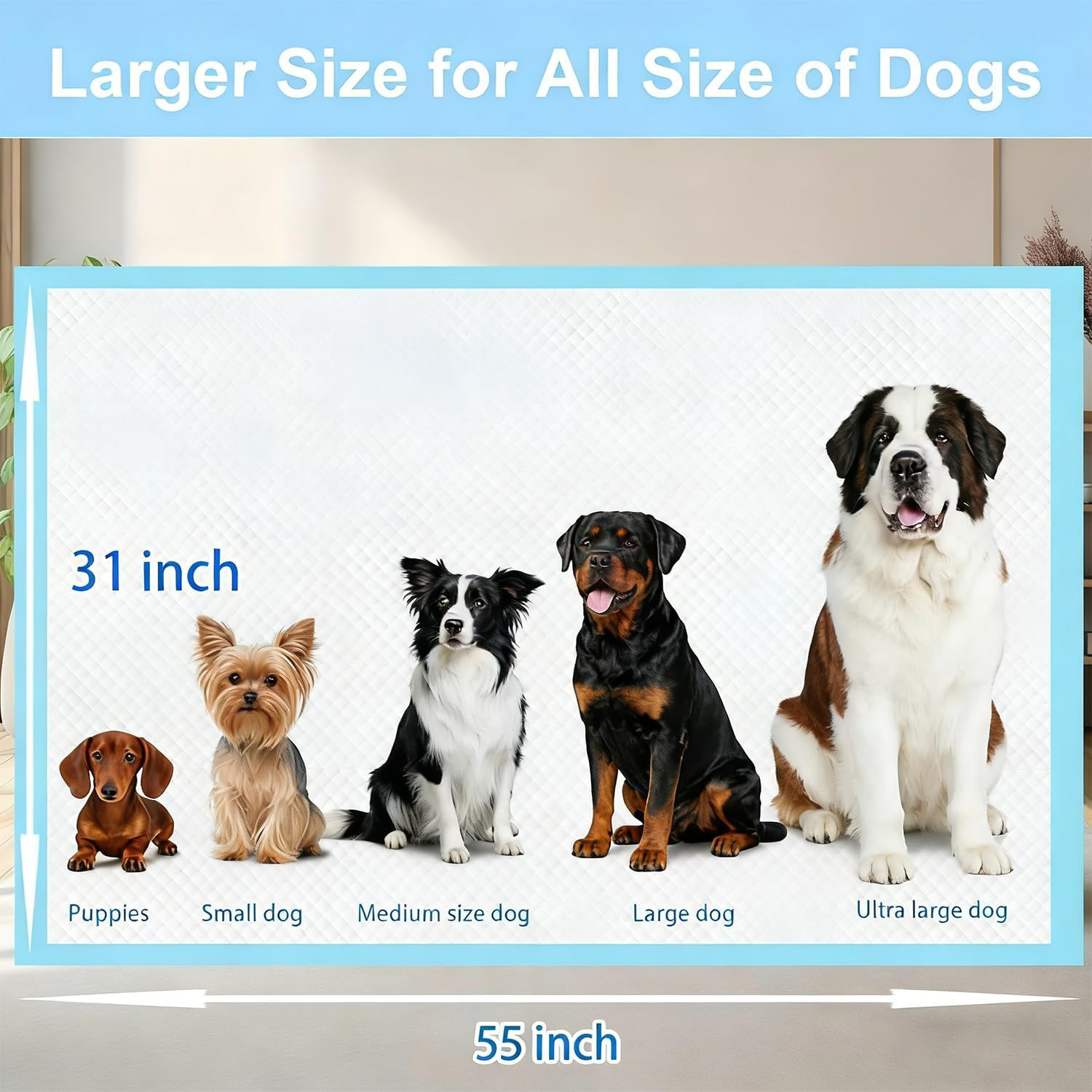40 Count Extra Large Dog Pee Pads 31″ X 55″, 6-Layer Soft Highly Absorbent Puppy