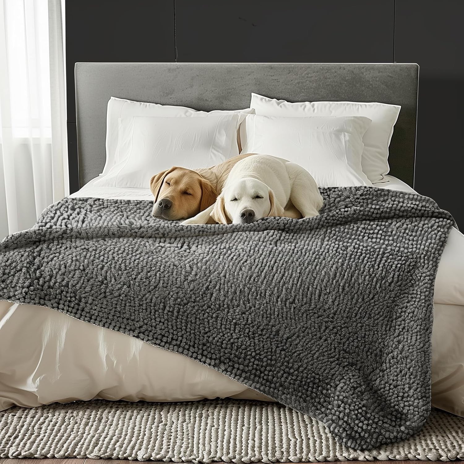 Muddy Mat Dog Blanket – Chenille Water Absorption Blanket Grey 48″x56″