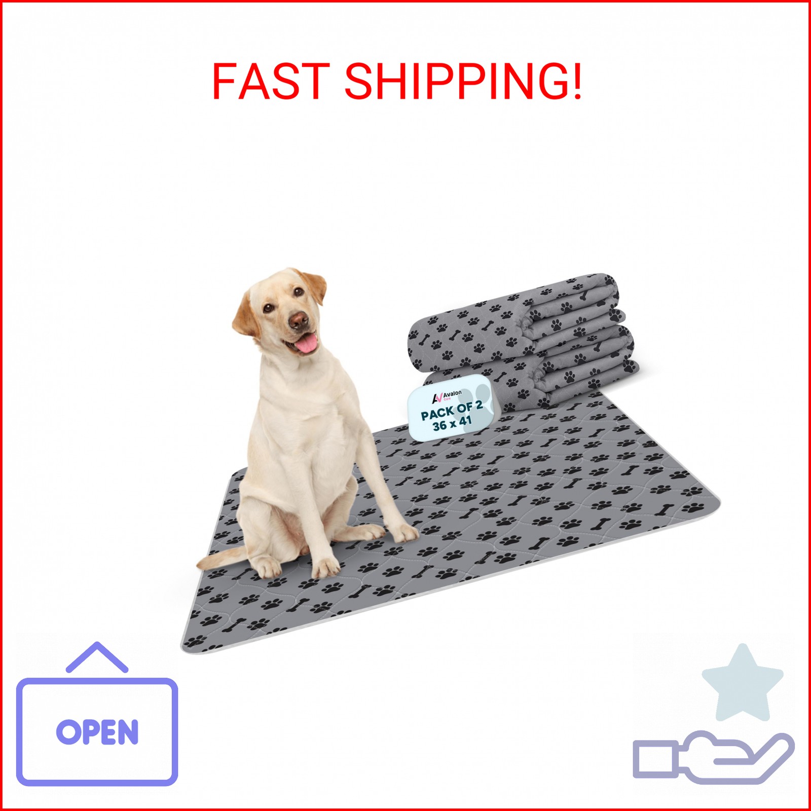 Avalon Care Washable Pee Pads for Dogs, 2 Pack Large 36″x41″ Super Absorbent Dog