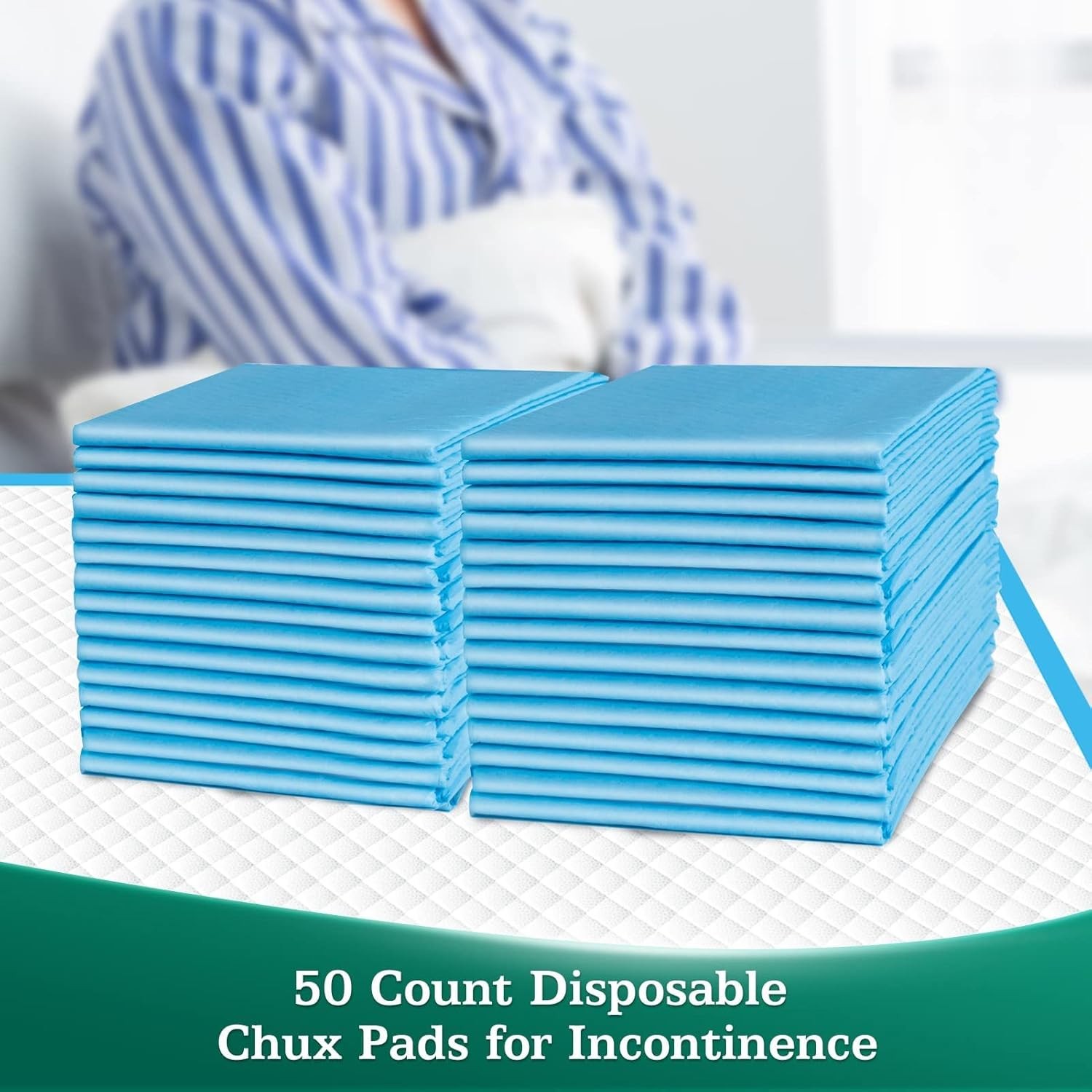 50 Count Bed Pads with Adhesive Strip 30″x36″ Thicken 30×36 (50 Count), Blue
