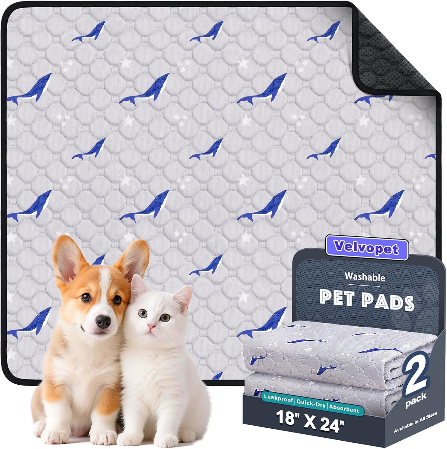 Washable Pee Pads for Dogs, 2 Pack Puppy Pads, Super Absorbent & Leakproof with