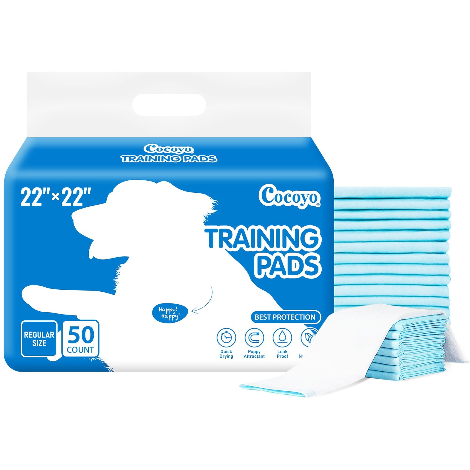 COCOYO Best Value 22″x22″ Dog Training Pads 50 22″ x 22″, White and Blue