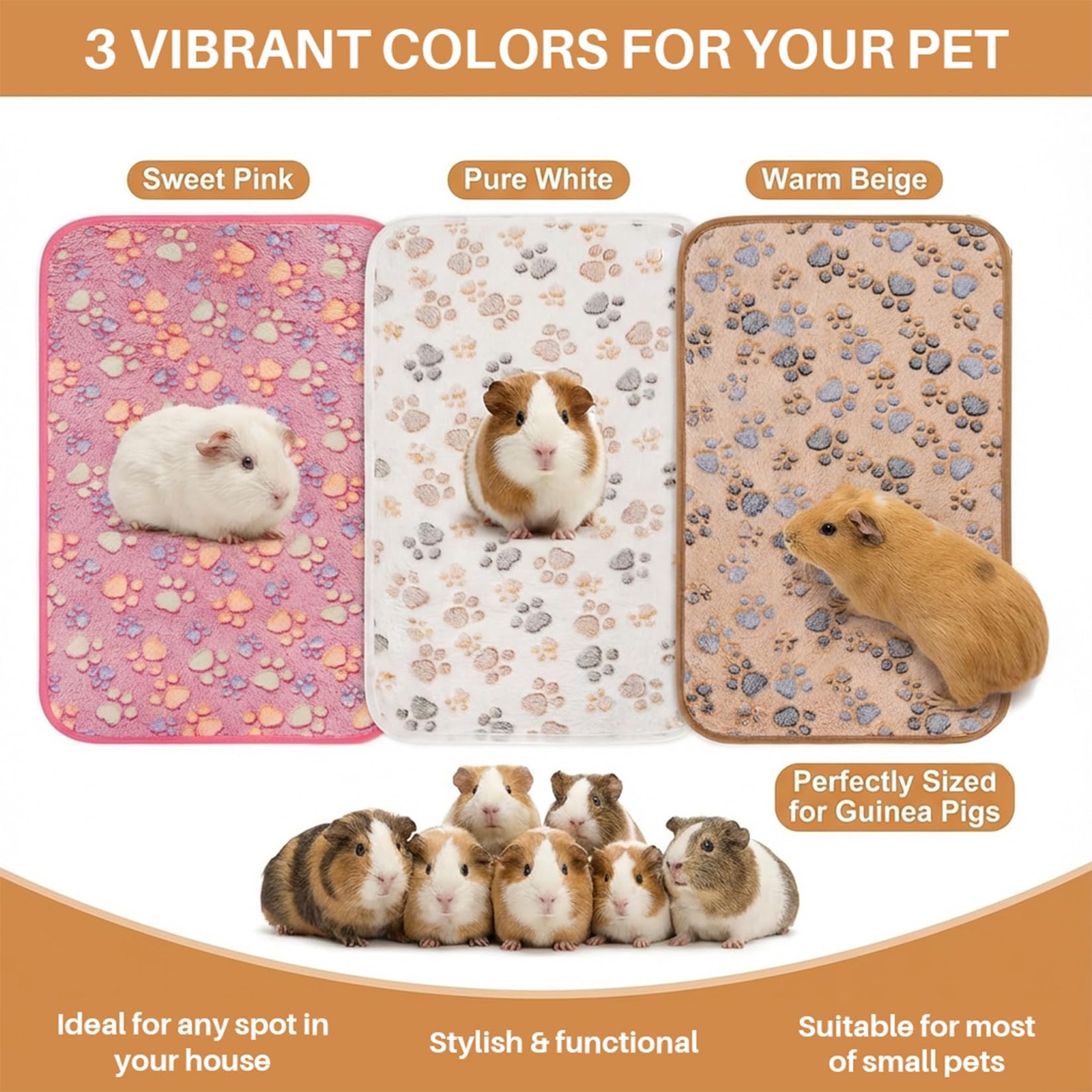 RAINFLOW Guinea Pig Fleece Blanket 3PCS Waterproof 23.6 x 15.7 inches, Pink