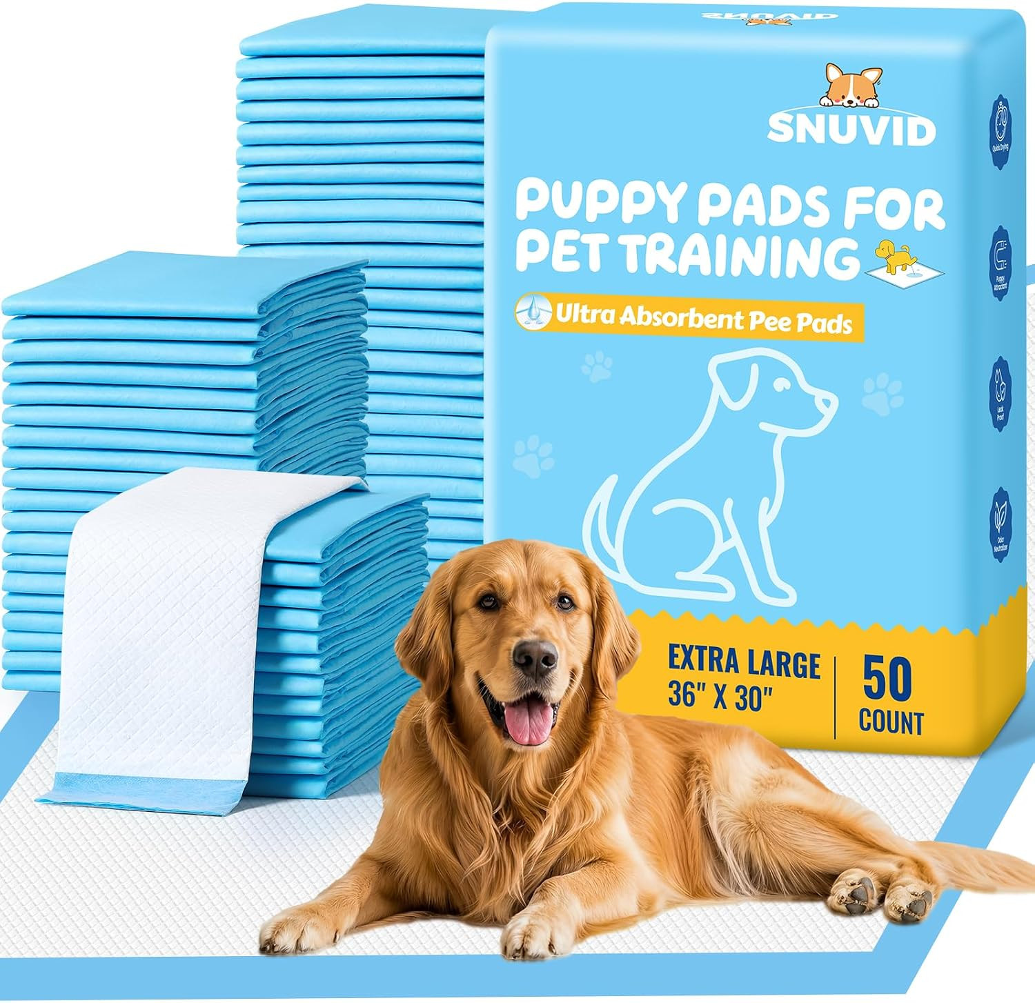 50 Pack 30″X36″ Extra Large Dog Pee Pads – Super Absorbent & Leak-Proof Disposab