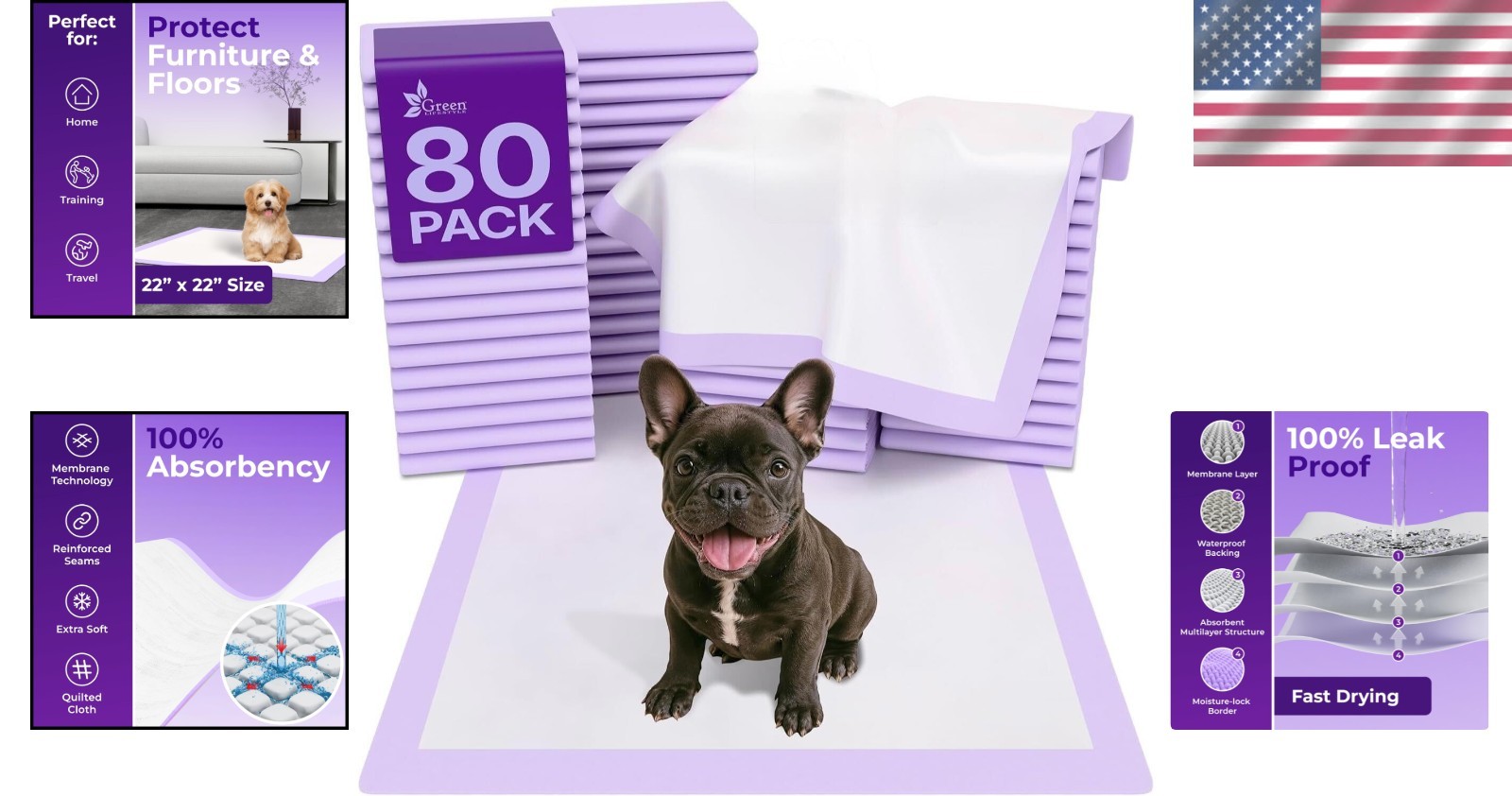 Waterproof Pee Pads – 80 Count, 22×22 Dog Training Pads for All Pets