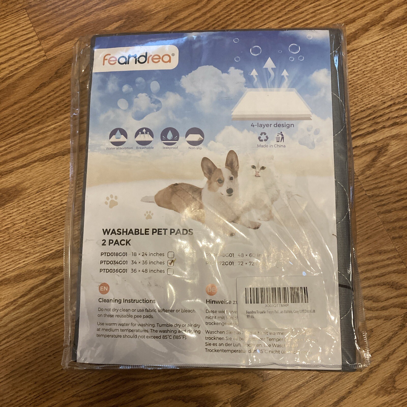 Feandrea Washable Pee Pads for Dogs, 2 Pack, Reusable Dog Pads, 36 x 34 Inches,