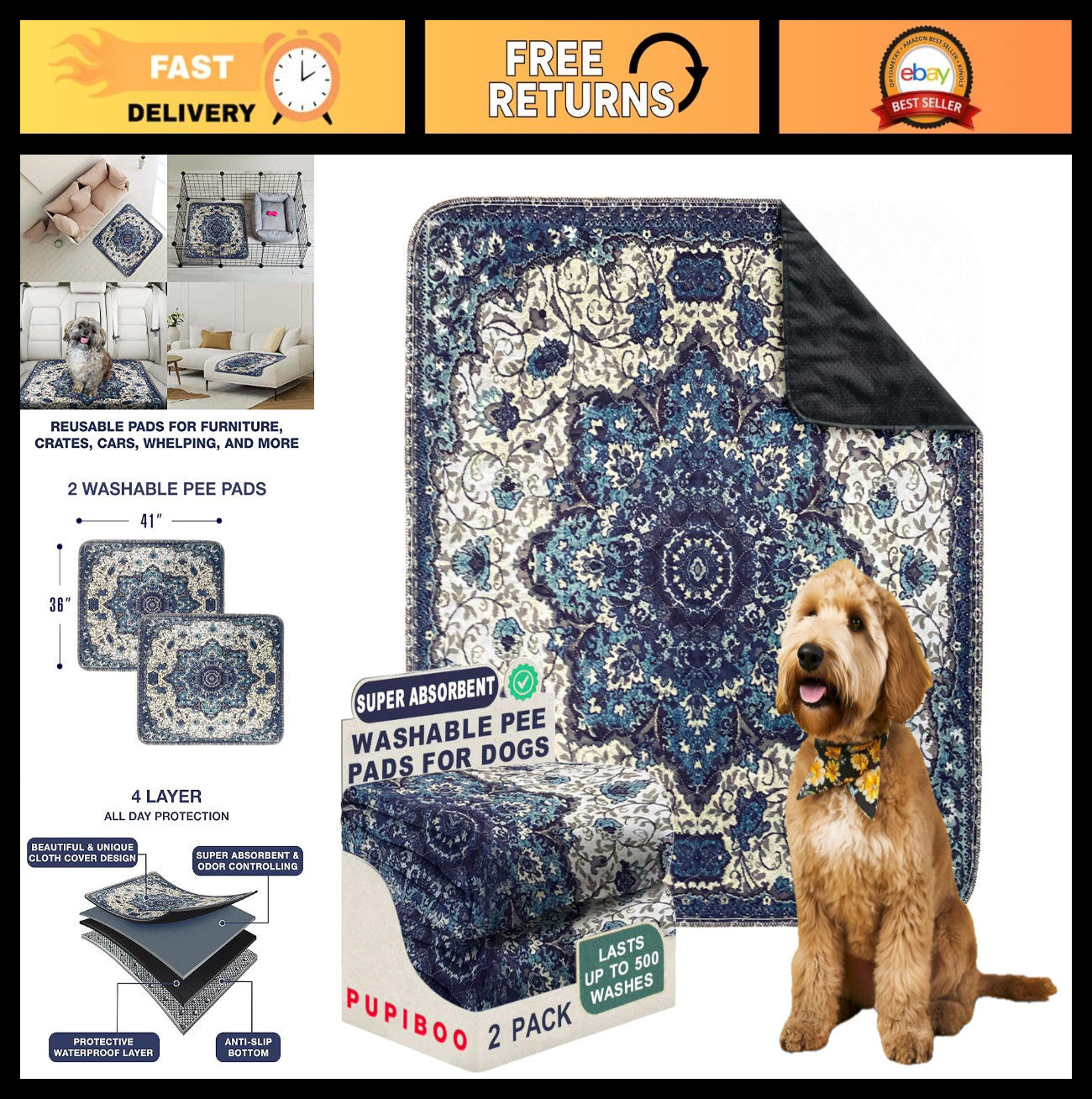 Washable Dog & Cat Pee Pads – Super Absorbent, Waterproof, Leak-Proof Training P