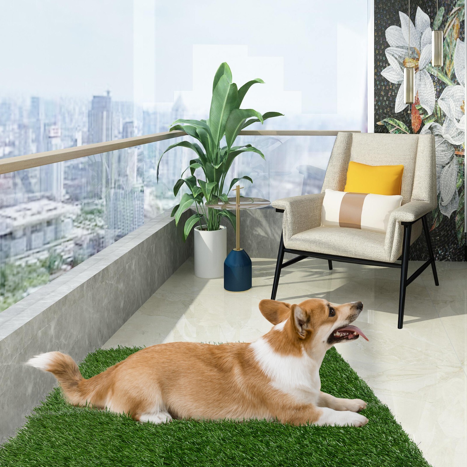 COZIWOW 2 Pcs Large Artificial Dog Potty Grass Pee Pads Training Pad Reusable