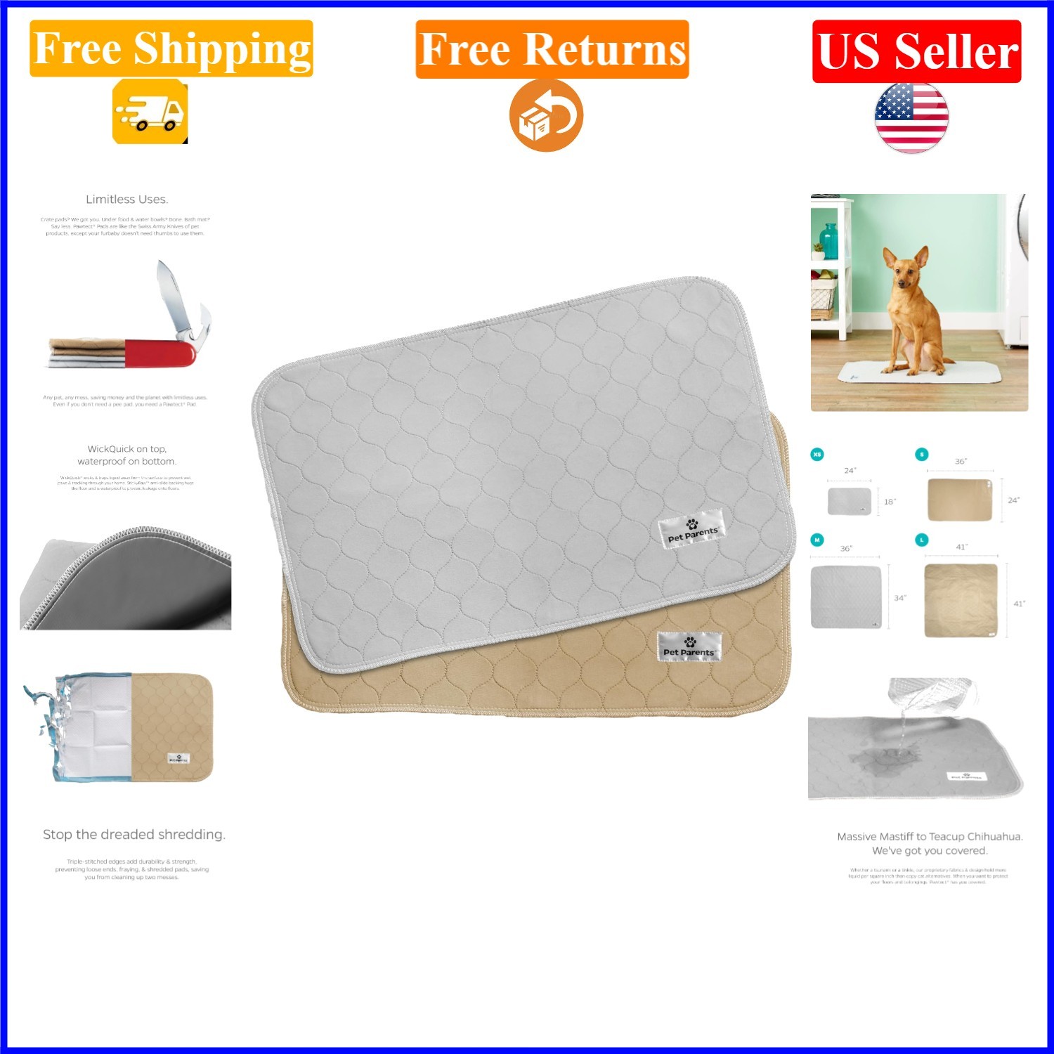 2pk 18×24 Washable Dog Pee Pads – Waterproof, Reusable, Absorbent & Odor-Control