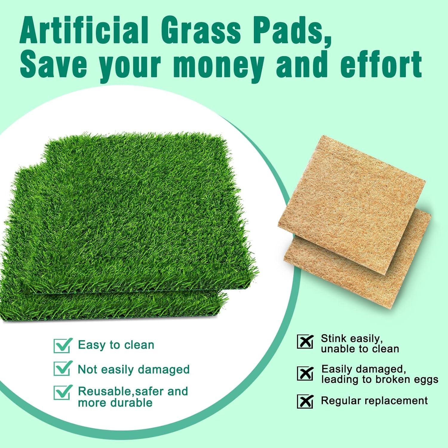 8 Pack Chicken Nesting Box Pads – Washable Artificial Grass Nesting Pads – Ch…