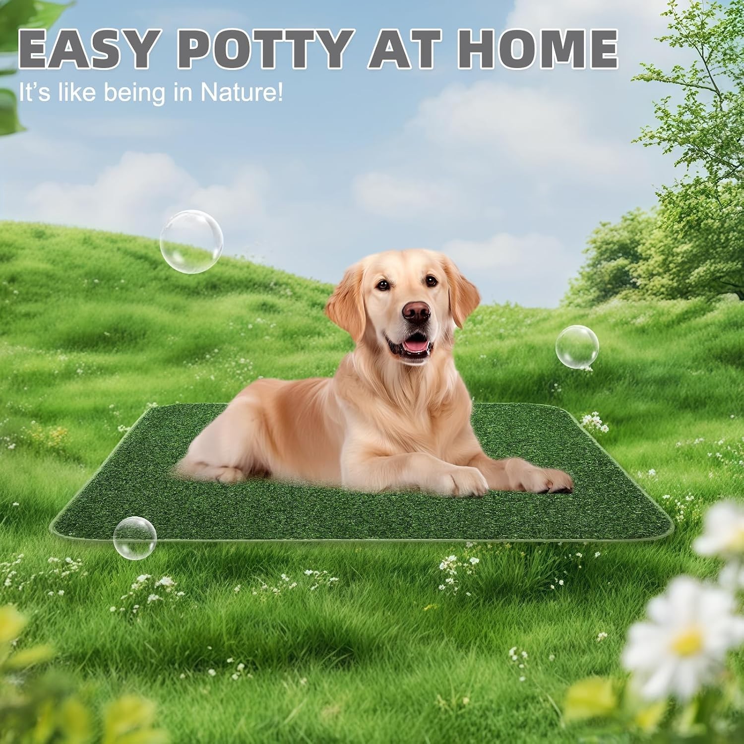 Dog Grass Pad with Washable Pee Pads for Puppy Potty Tray,20″*25″ Soft Artifi…