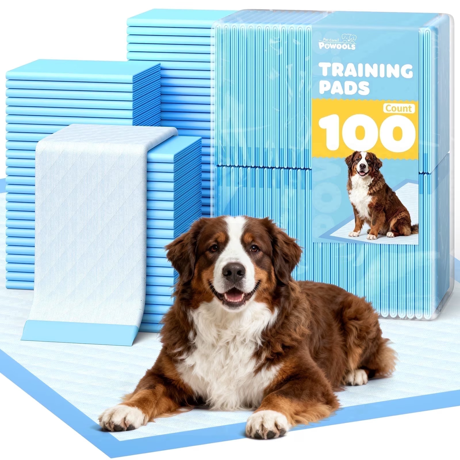 Powools XL Puppy Pads 100 Pack 34×28 Leak Proof 6-Layer Dog Training Pads Pee