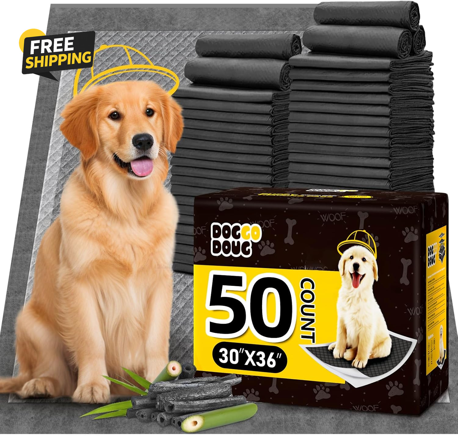 Dog Pee Pads for Dogs XXL 30″X36″ Charcoal Puppy Pads 50 Counts Extra Large Disp
