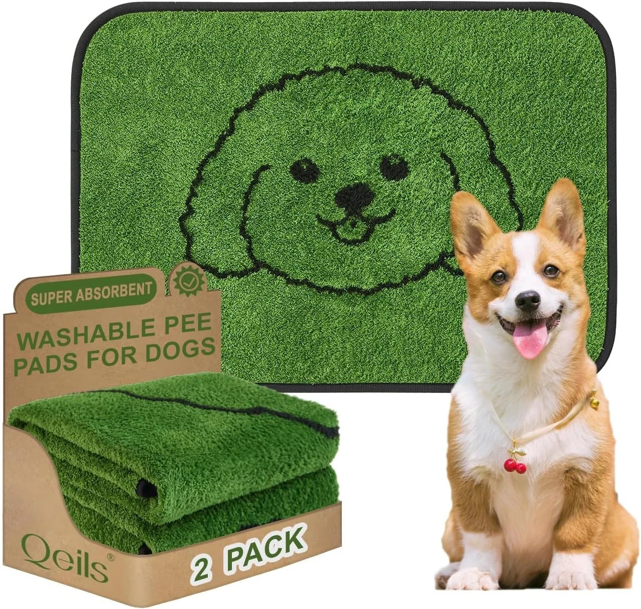 Washable Puppy Pee Pads for Dogs with Pheromones (Green 18″ X24″ 2 Pack), Traini
