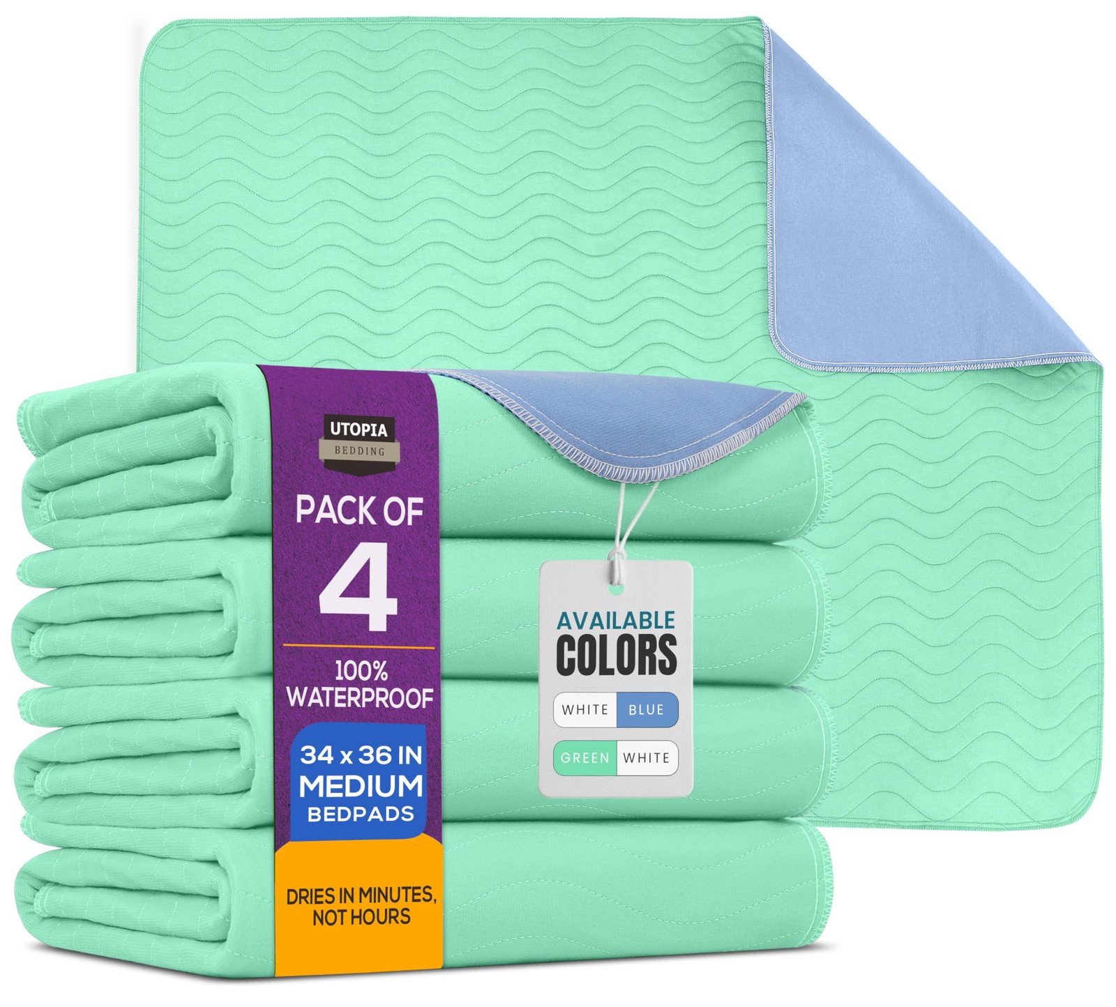 Washable Pee Pads for Dogs 34″ x 36″ (Pack of 4), Waterproof Incontinence Bed…