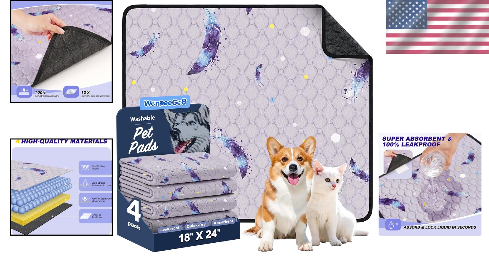 Eco-Friendly Leaf Design Dog Pee Pads 18″x24″ – Reusable & Comfortable