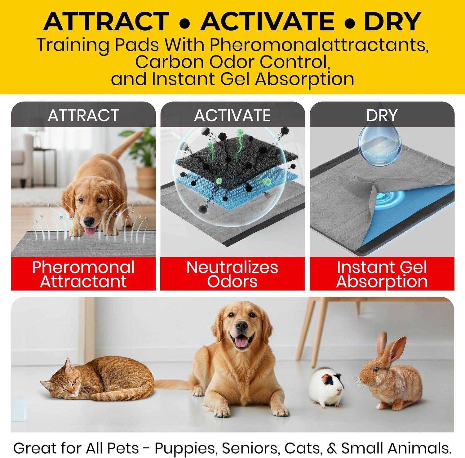 Versatile Puppy Pads – Leak-Proof Charcoal for All Life Stages, 100 Count Pack