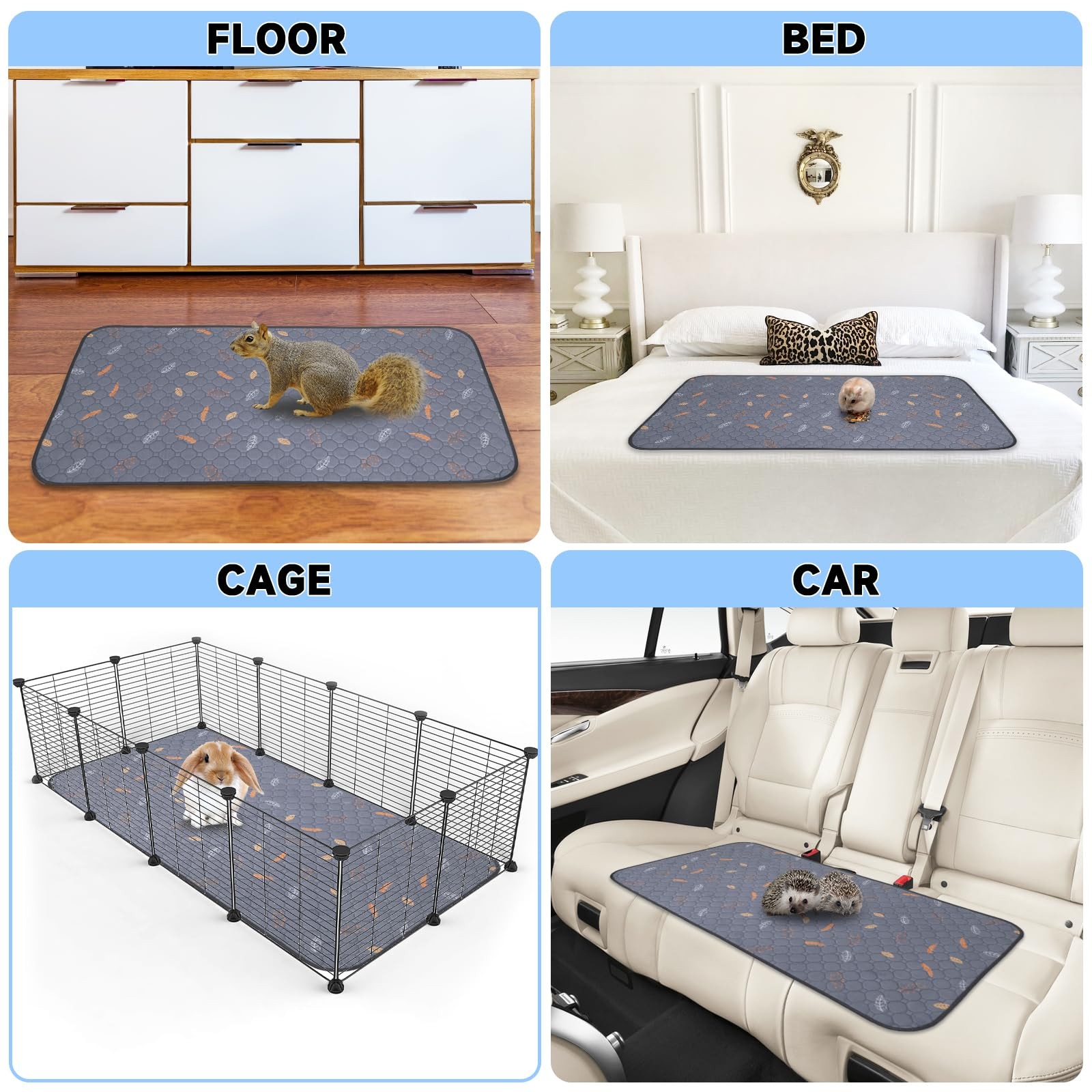 2 Pack Washable Guinea Pig Pee Pads 24″ x 48″ Waterproof Reusable Cage Liners