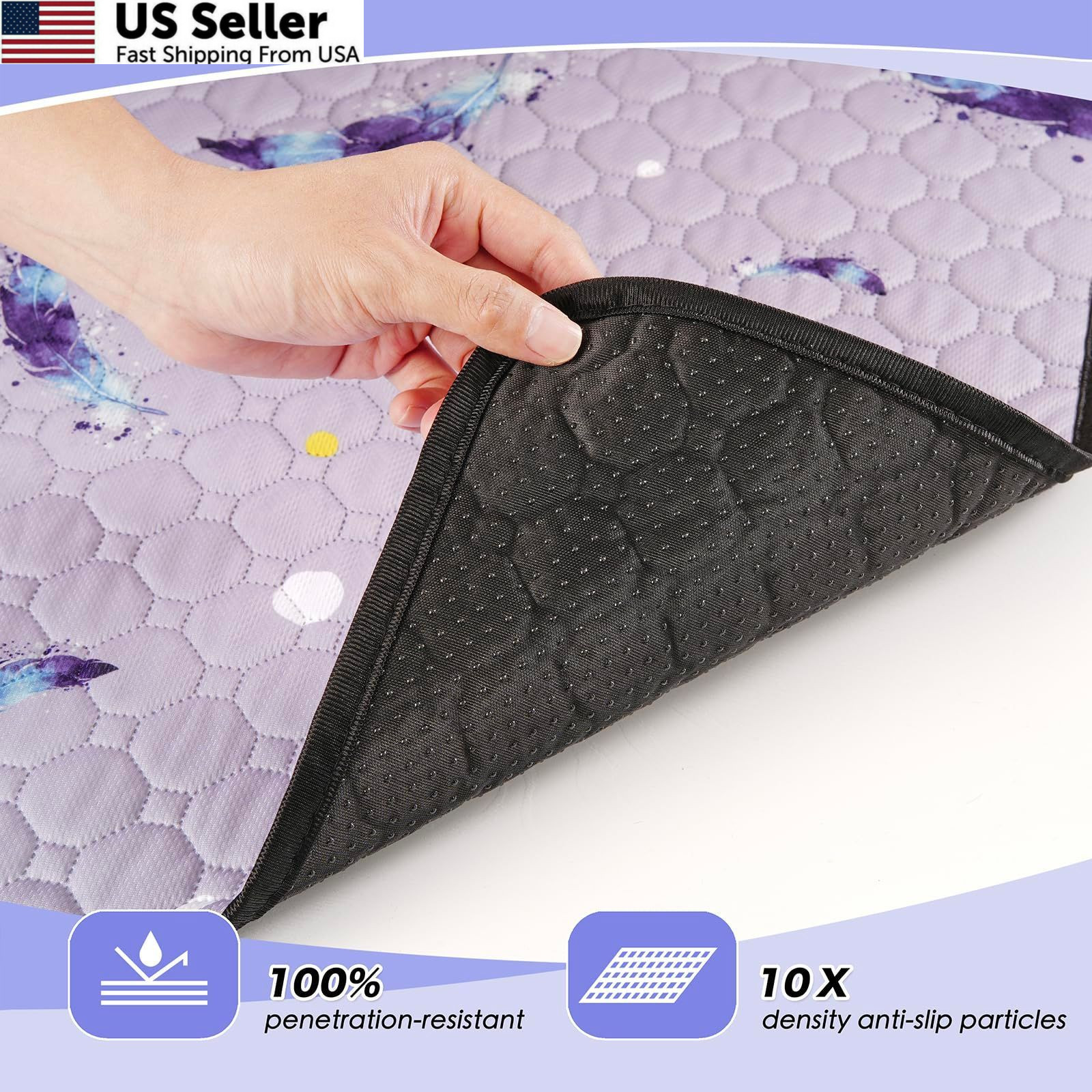 Washable Dog Pee Pads, Non-Slip 24″x24″(Pack of 2), Feather Pattern