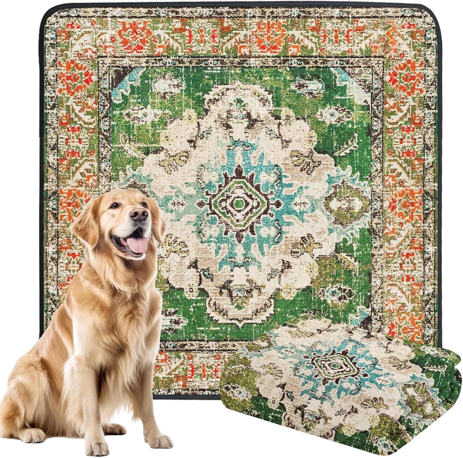 Non-Slip Dog Washable Pee Pad Extra Large 72″ X 72″, Boho Rusable Pee Pad for Do