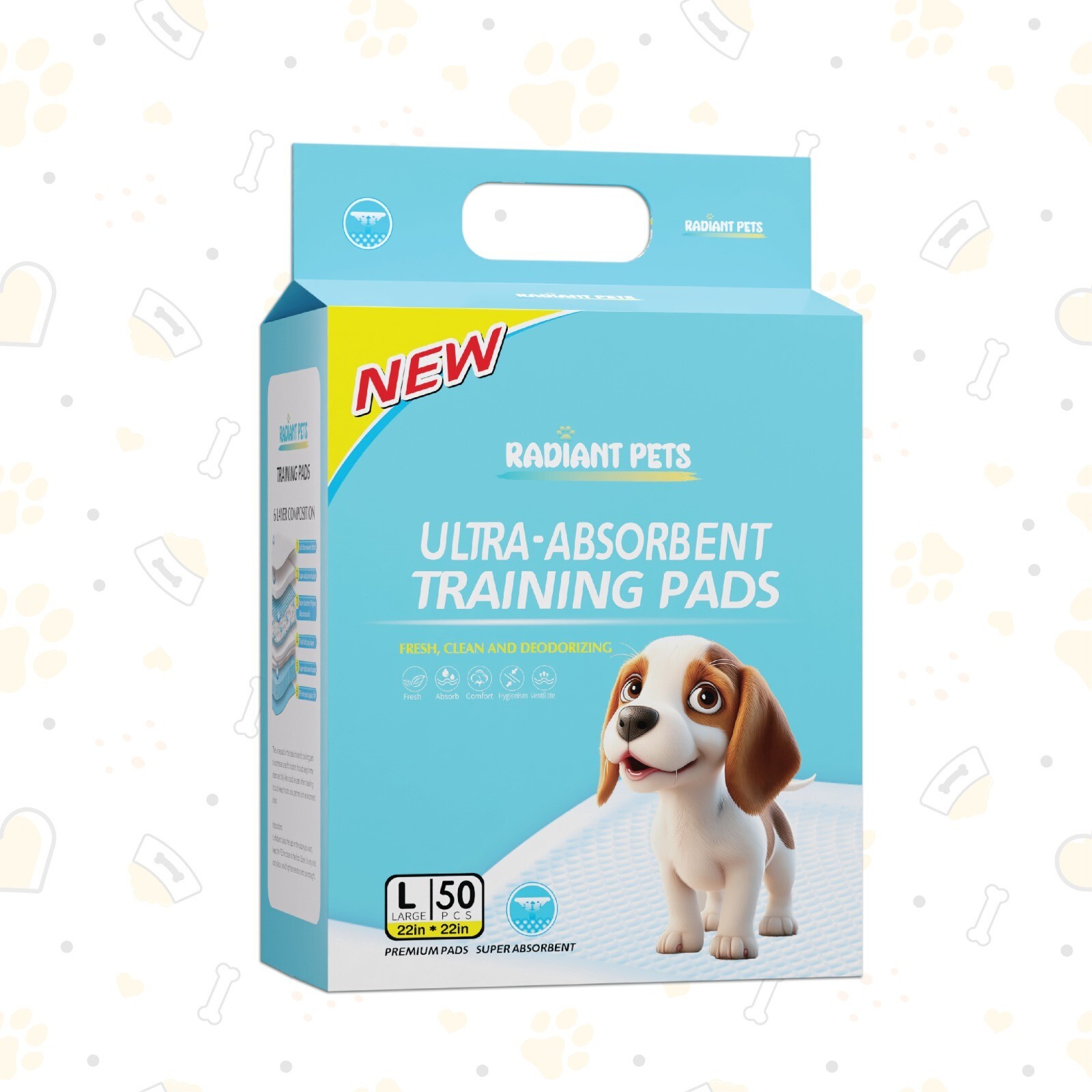Pack of 50 – Ultra Absorbent, 6-Layer, Radiant Pets | 23″ x 23″ | Dogs and Cats