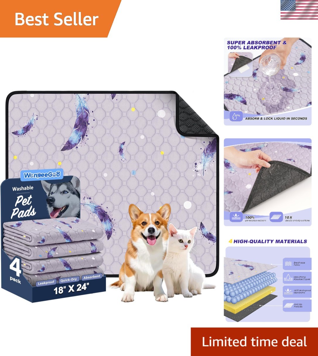 Eco-Friendly Leaf Design Dog Pee Pads 18″x24″ – Reusable & Comfortable