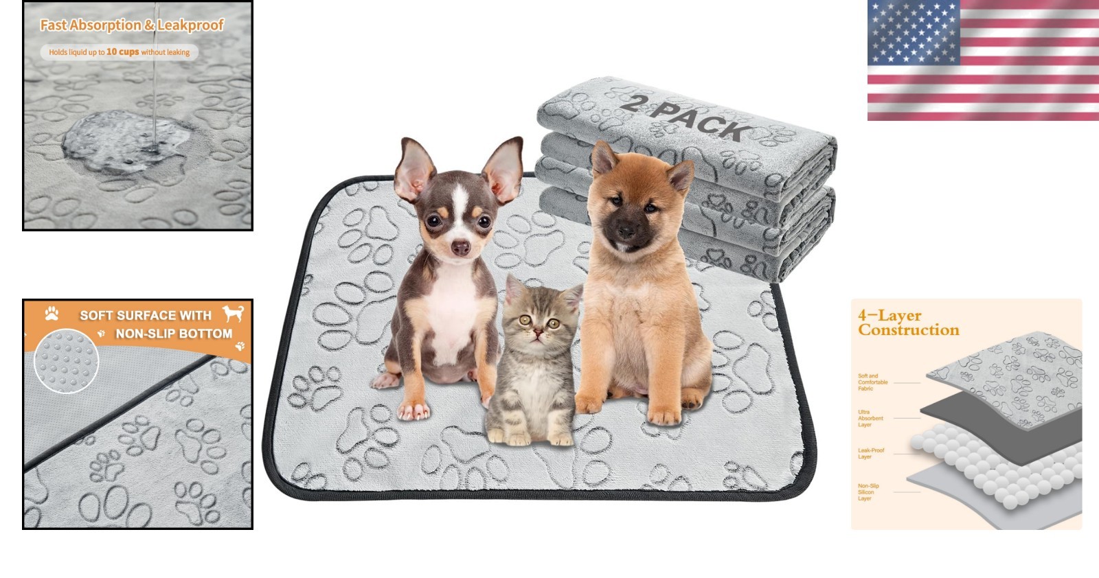 Versatile 18×24″ Puppy Pee Pads – Machine Washable & Durable for Dogs, Cats