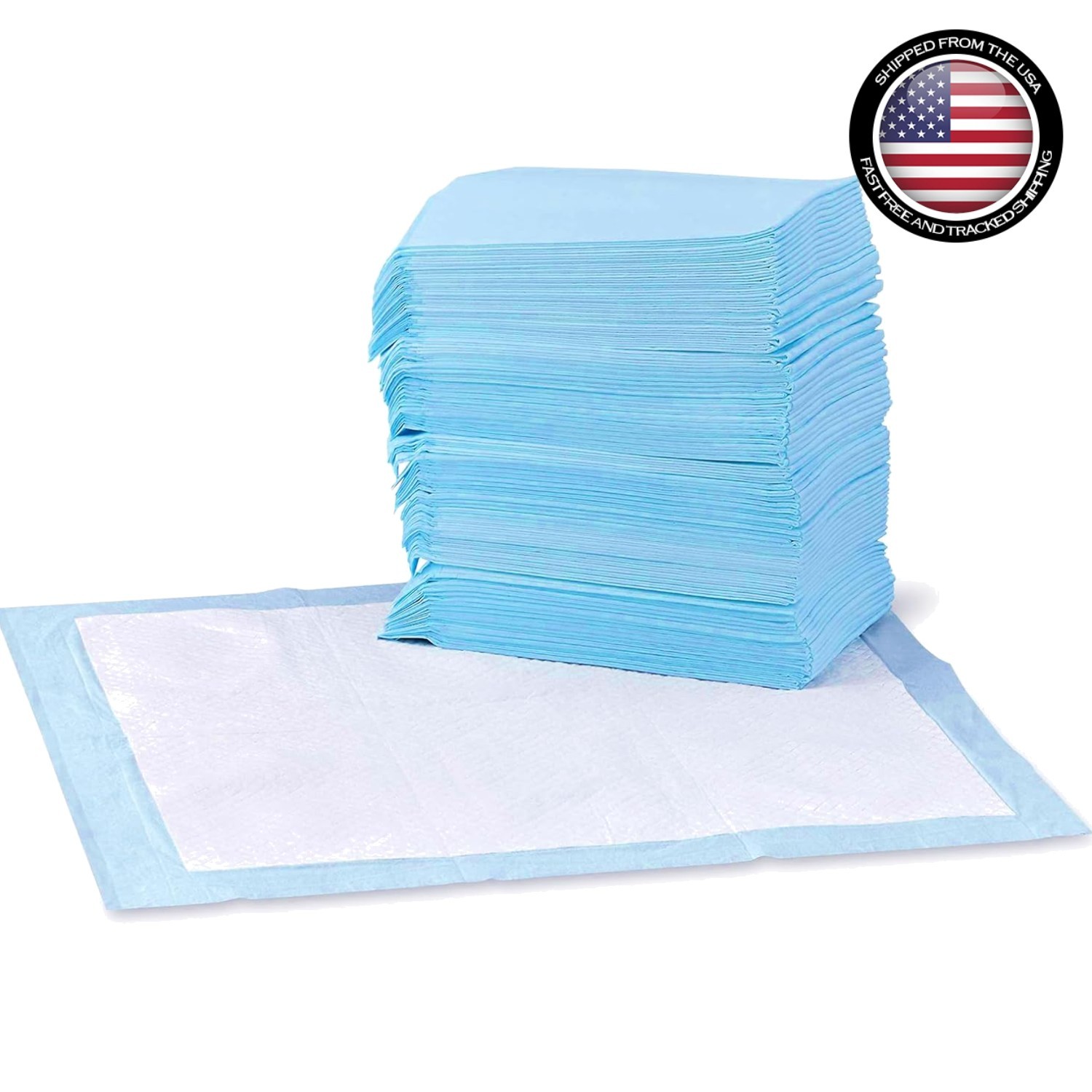 5-Layer Leakproof Puppy Pads – 100 Count Training Pads, Blue & White