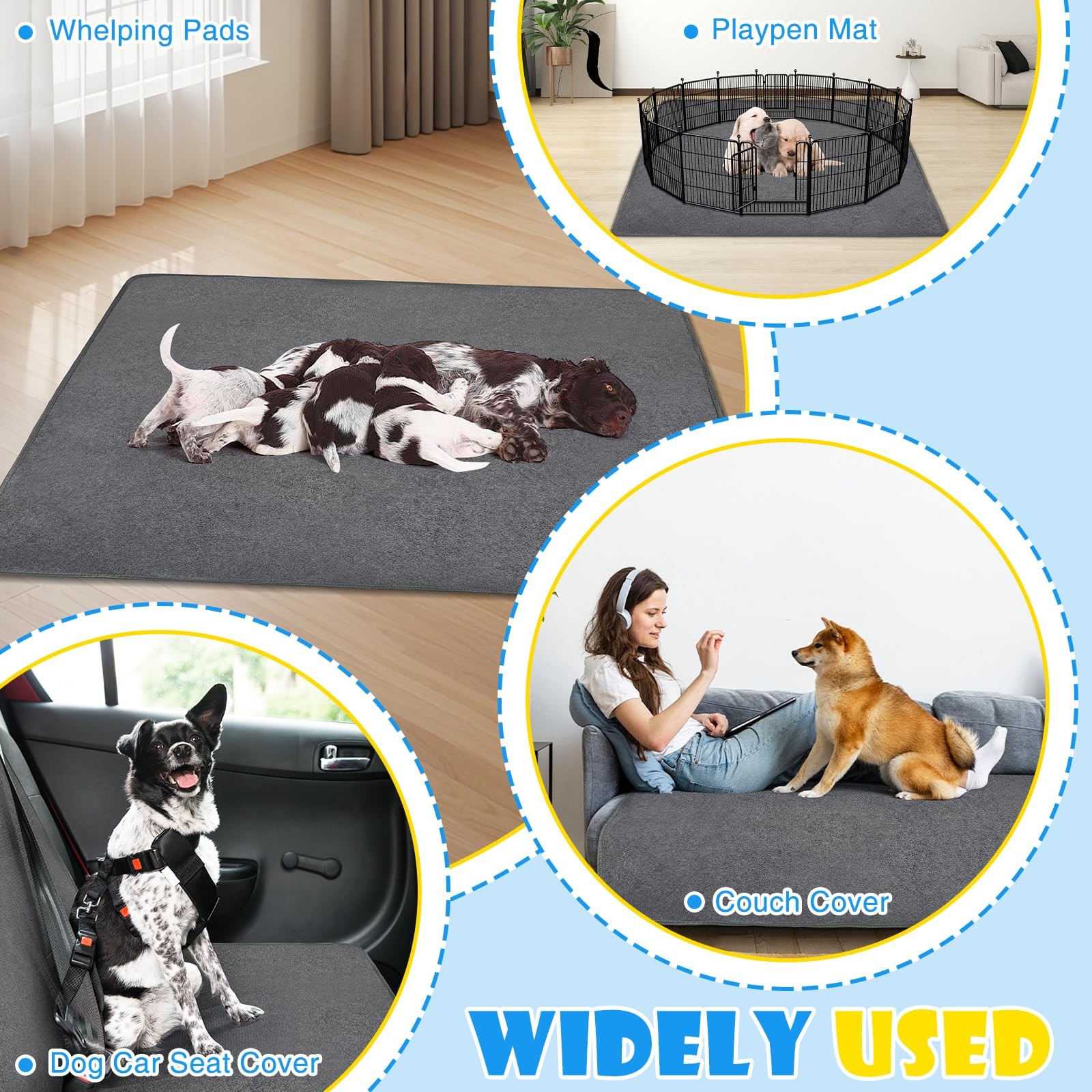 2 Pack Extra Large Washable Pee Pads for Dogs 72″x72″ 72″X72″(2Pack), Gray