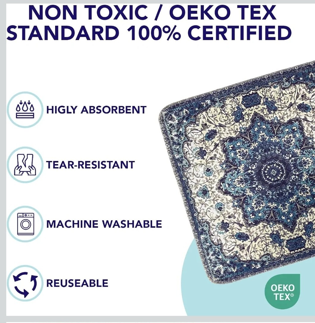 Washable Pee Pads for Dogs – Super 3FT x 3FT (Pack of 2) Blue Medallion