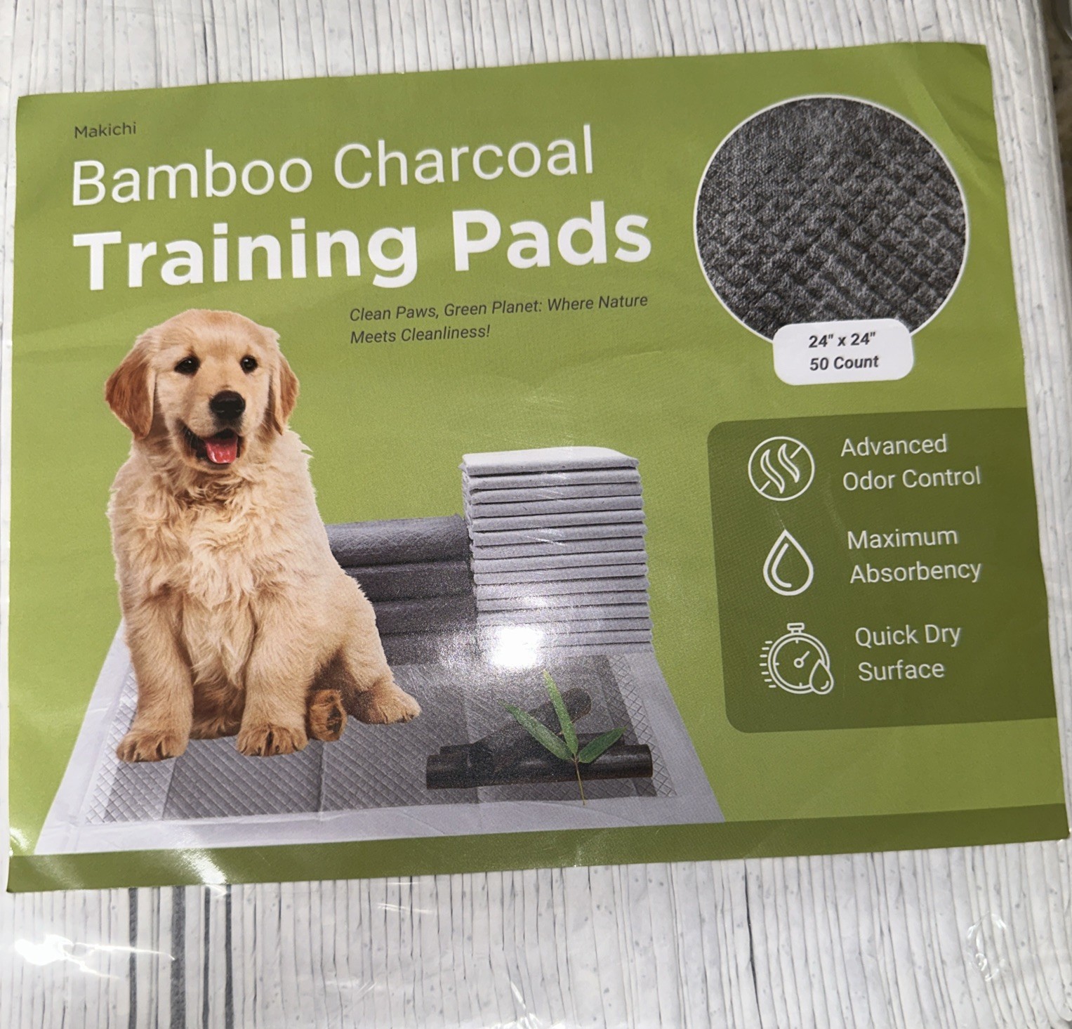 New Bamboo Charcoal Training Pads, Large, 24in x 24in, 50 Count Odor Control
