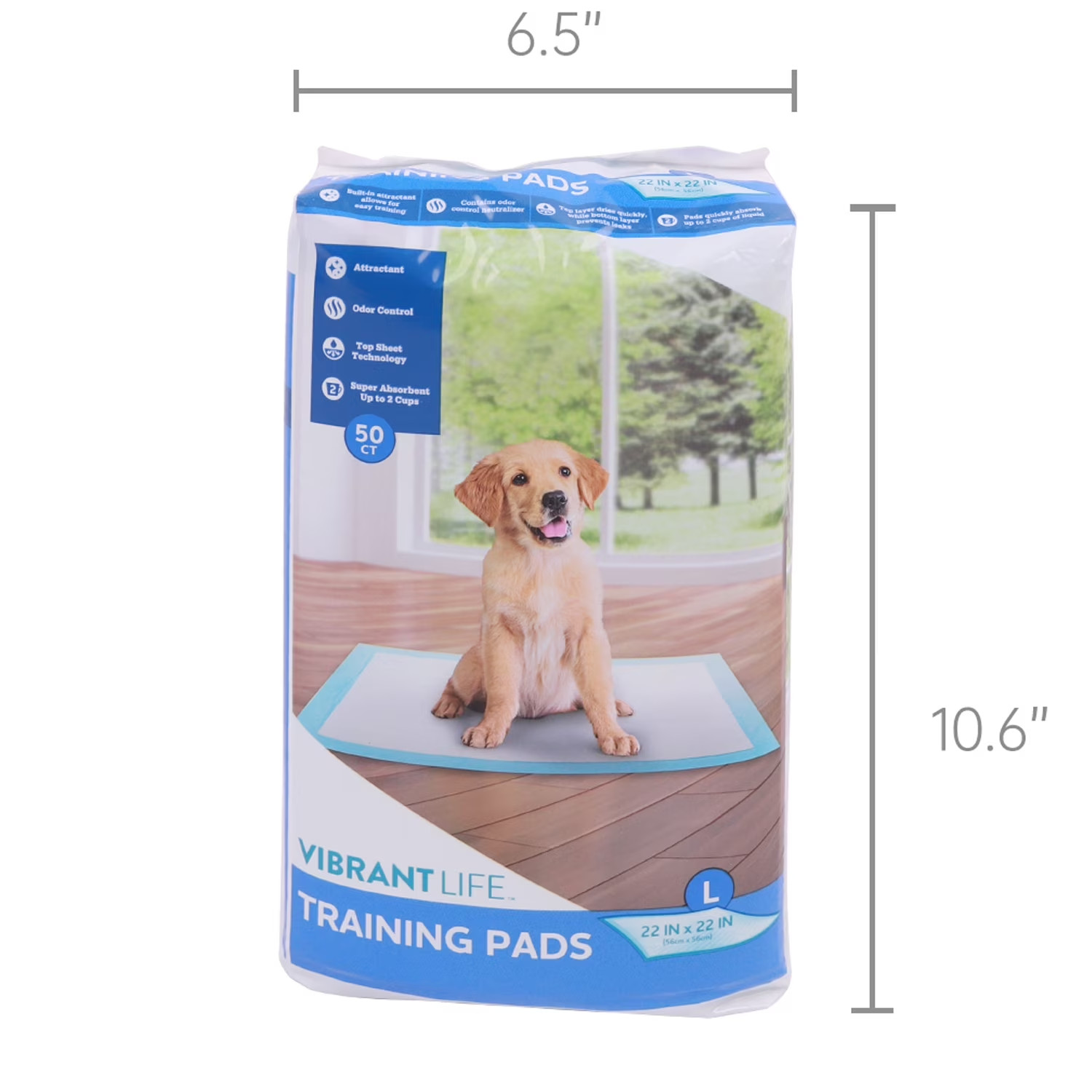 Large 5-Layer Pet Training Pads, 22” X 22”, 50 Count