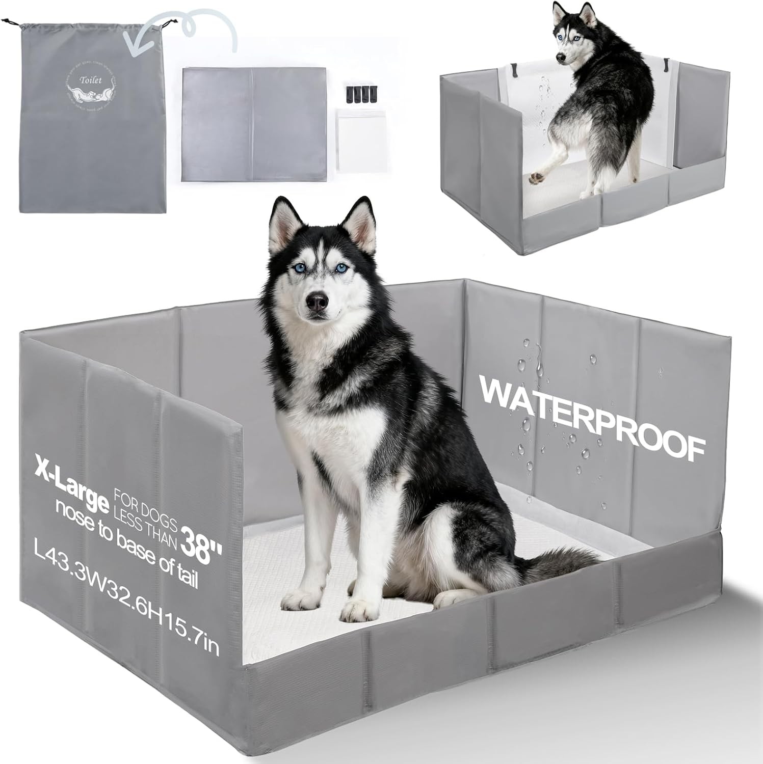 Dog Litter Box, Pee Pad Holder Foldable, Indoor Dog Potty Tray for Puppy & Large