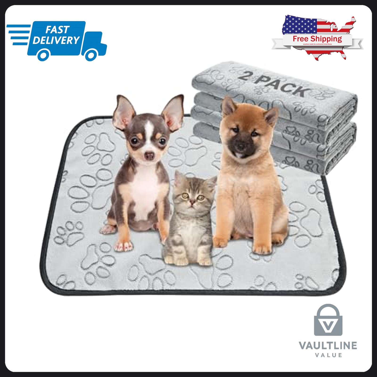 2 Pack Qeils Flannel Reusable Puppy Pads 18×24 Inch Light Gray Dog Training Mats