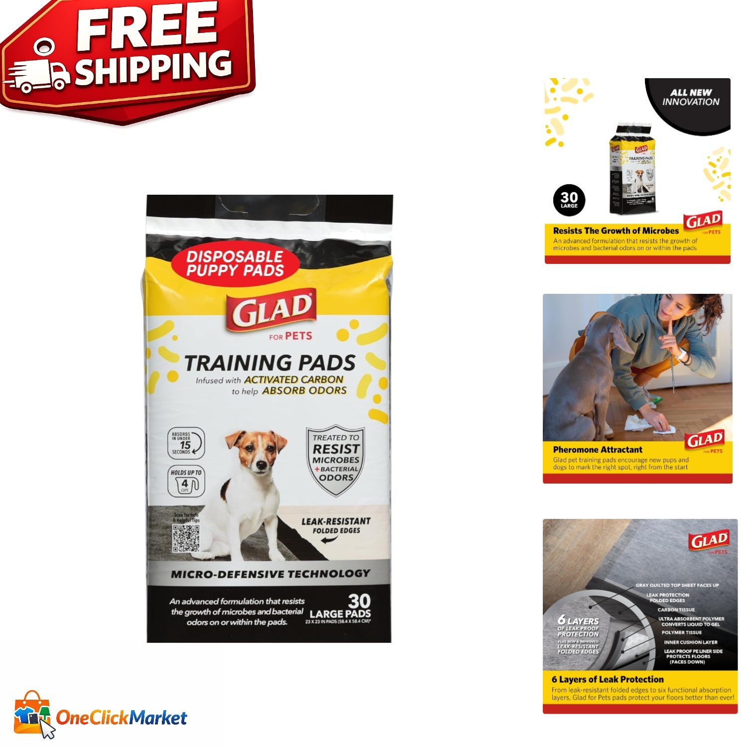 Heavy Duty 30 Pack Dog Pee Pads 23×23 with Pheromone Attractant for Training
