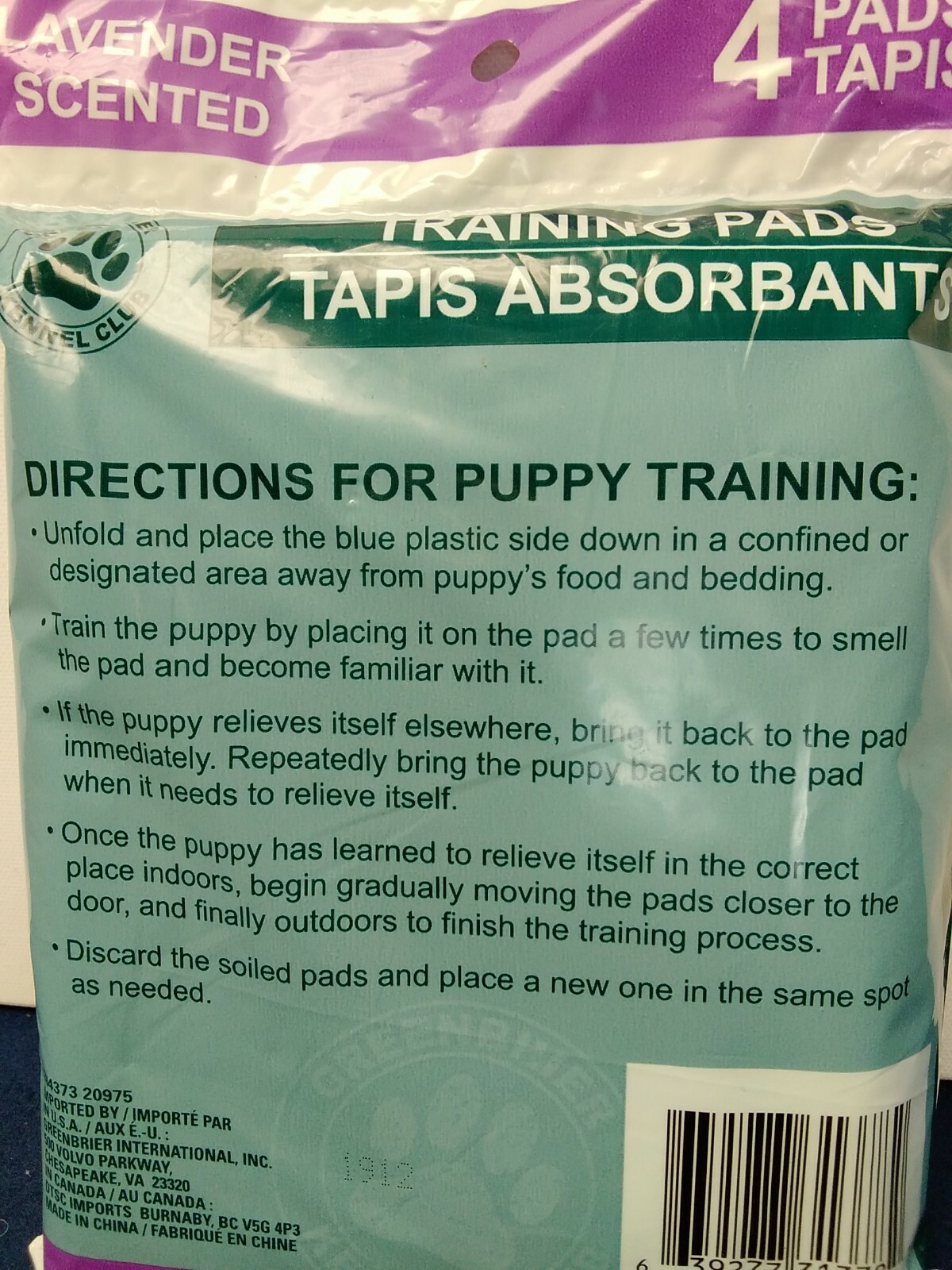 Lavender Scented Training Pads for Dogs Pack of 4 Each 22 X 22 Inches