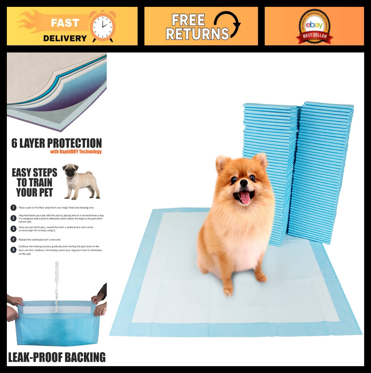 Leak-Proof Puppy Pads 300 Count 22″x22″ – Absorbent Dog Pee Pads with Odor Contr