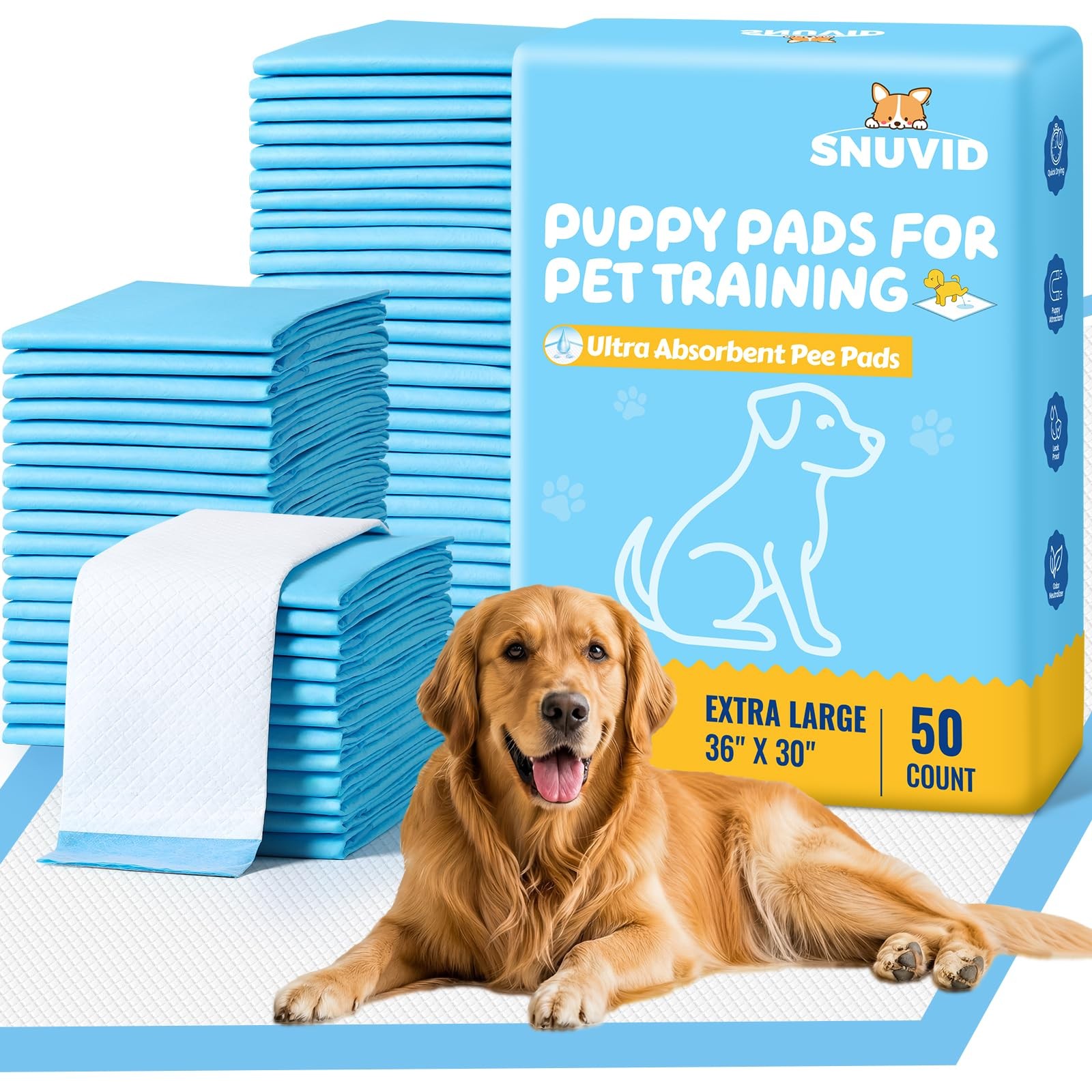50 Pack 30″x36″ Extra Large Dog Pee Pads – Super Absorbent & Leak-Proof Dispo…