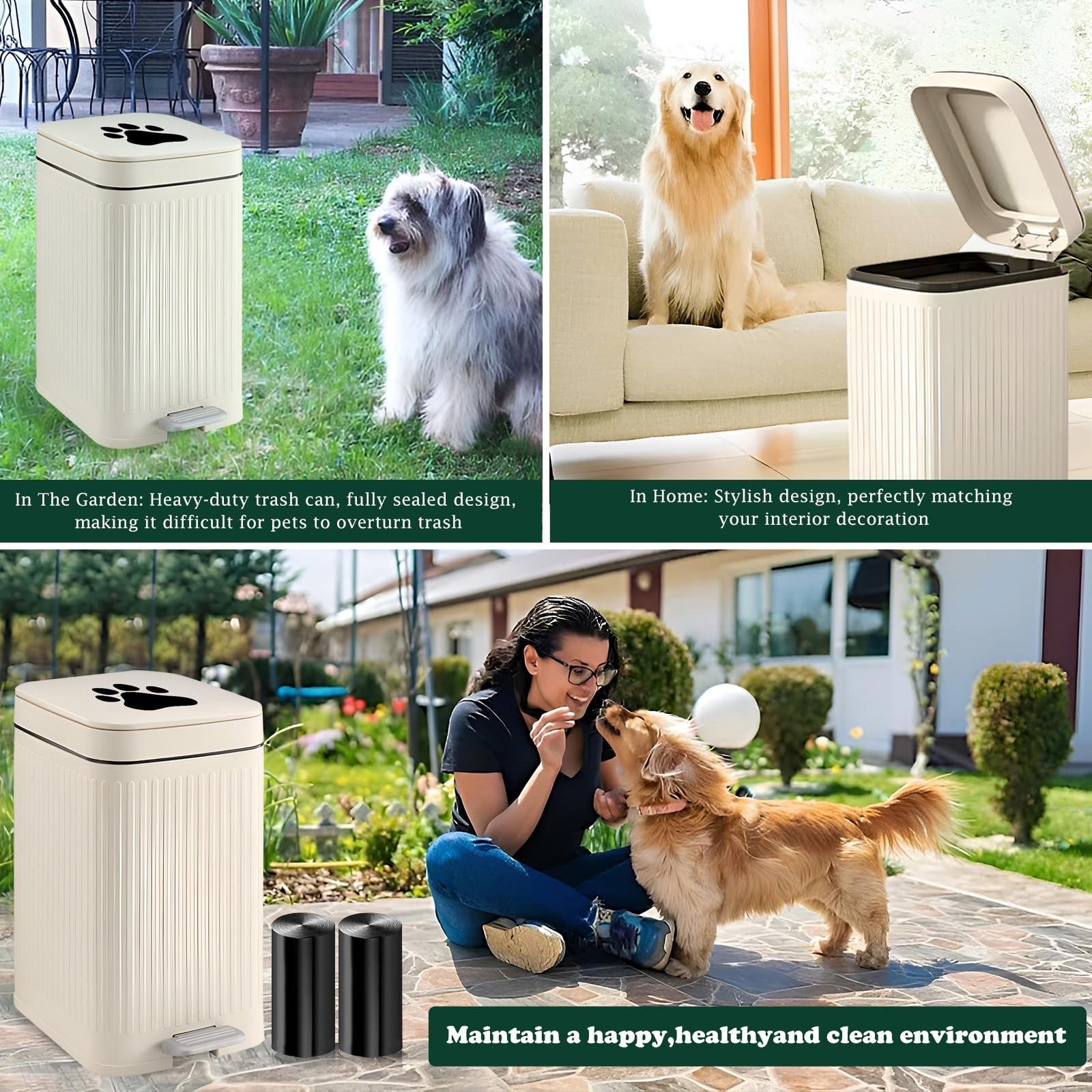 Dog Poop Trash Can Outside, 5L/1.3 Gal Dog Poop Bucket with Lid, Foot Pedal,