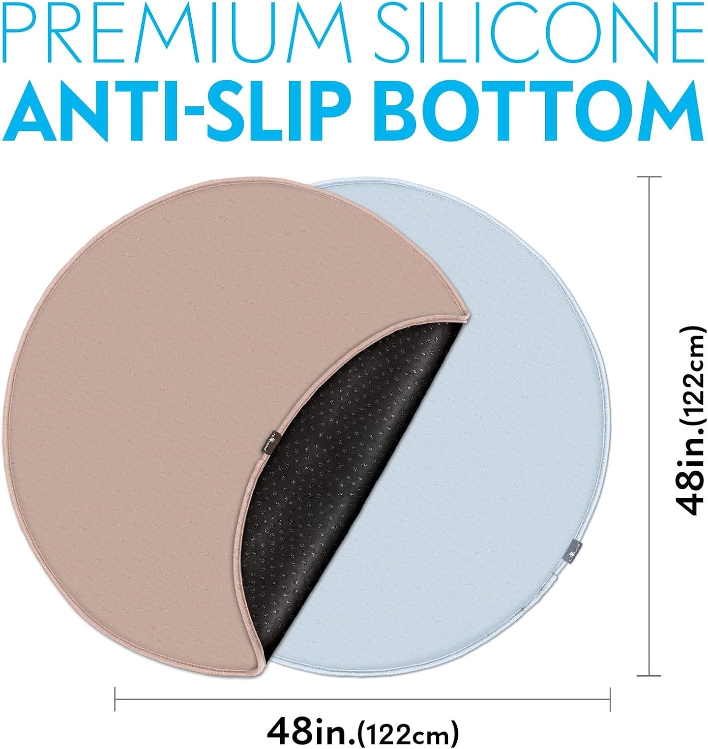 48 Inch Round Washable Dog Pee Pads Set of 2 Waterproof Non-Slip Mat
