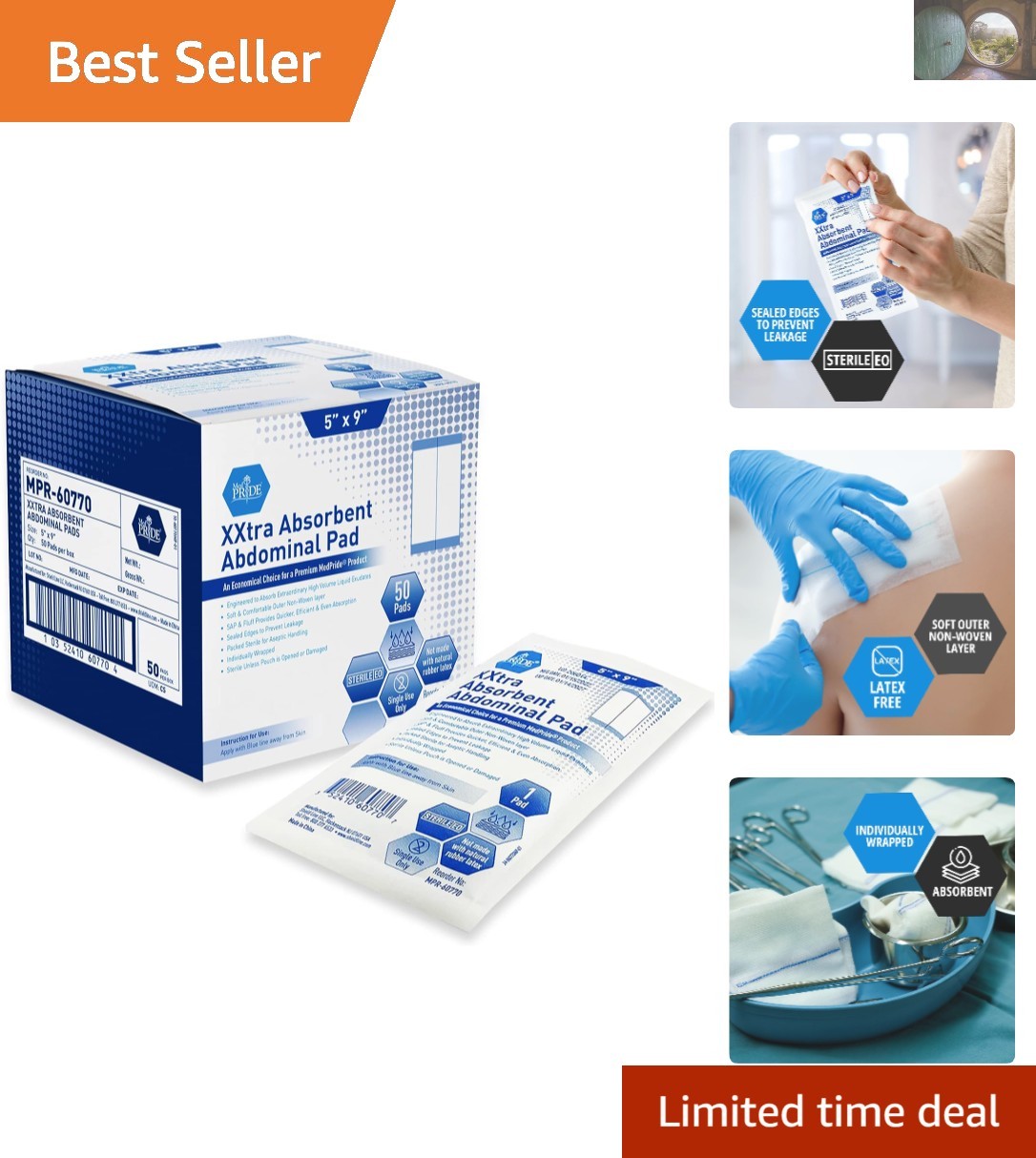 XXtra Absorbent 5×9 Abdominal Pads – 50 Sterile, Latex-Free for Severe Wounds